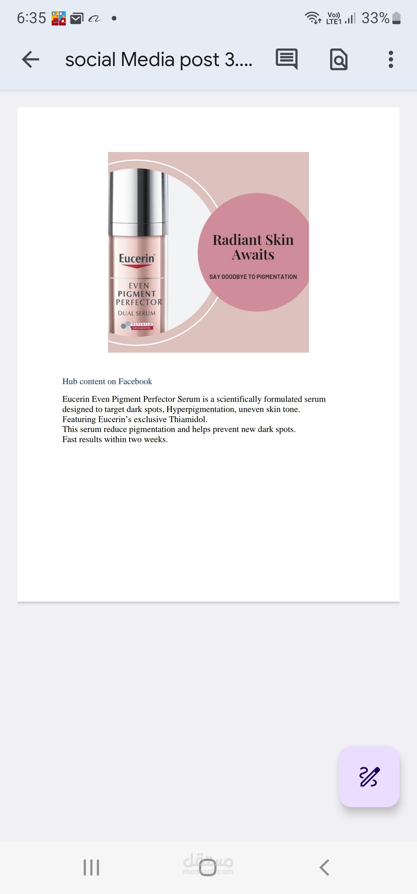 Facebook post for a skincare product