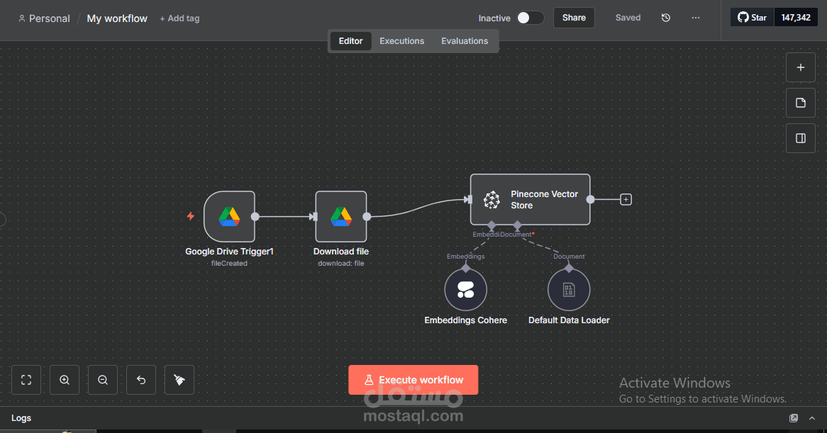 تخزين وتحديث vector store من ملفات Google Drive