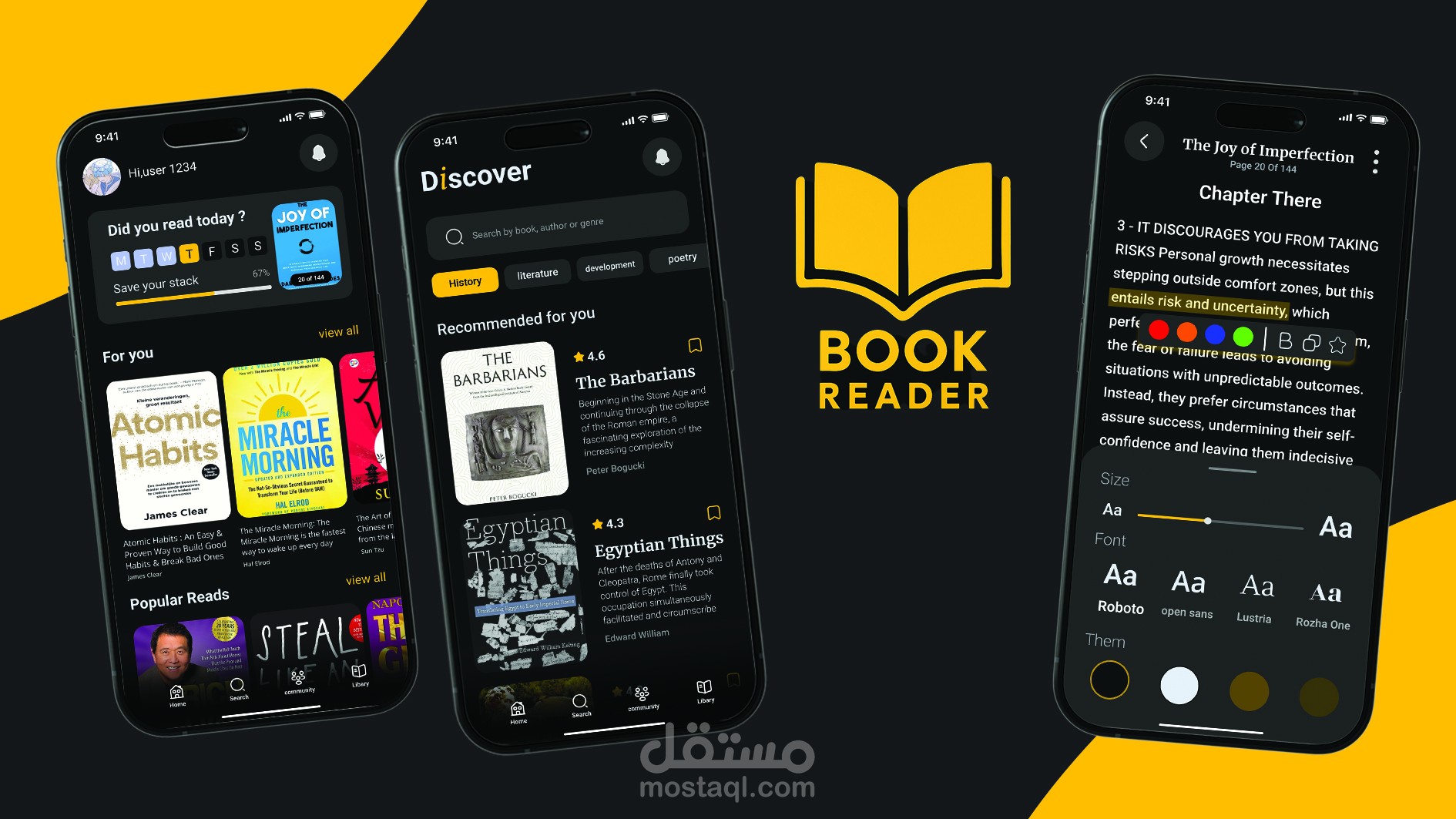 تصميم تجربة وواجهة المستخدم UI/UX تطبيق قراءة وتصفح الكتب