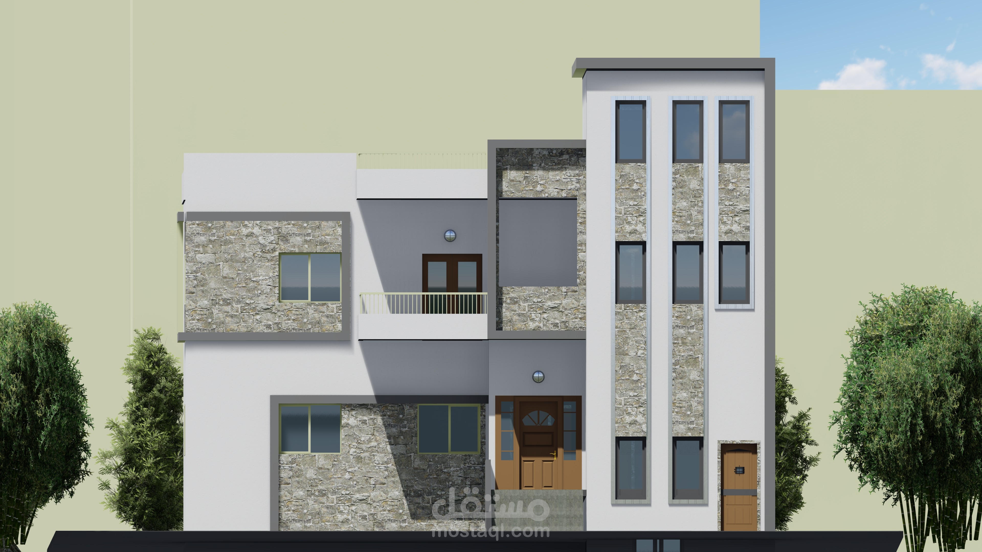 تصميم معماري لفيلا سكنية حديثة – مساقط وواجهات