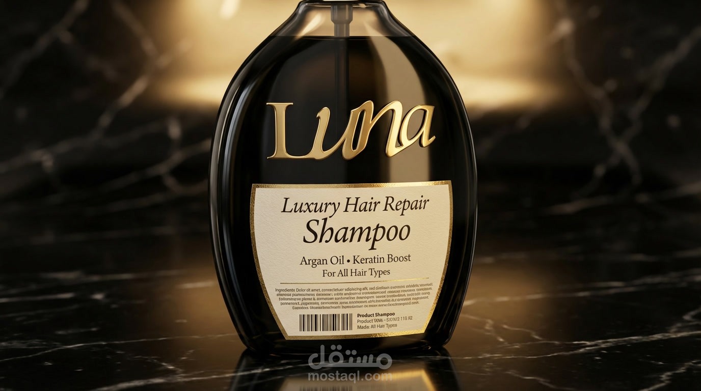 تصميم شعار Wordmark فاخر ذهبي لعلامة الشامبو “Luna"