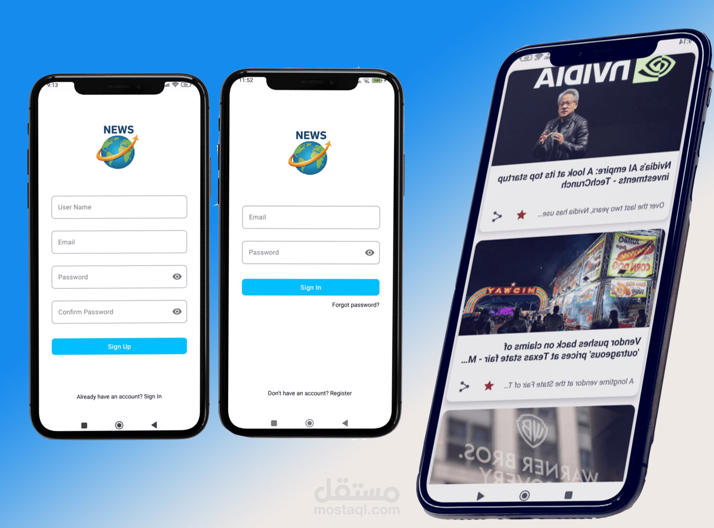 "تطبيق أندرويد إخباري احترافي (News App) بتقنية MVVM و Firebase"