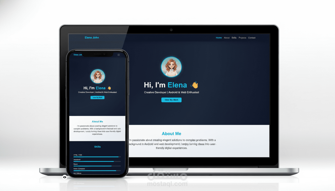 تصميم موقع بورتفوليو شخصي احترافي باستخدام Bootstrap وHTML وCSS وJavaScript