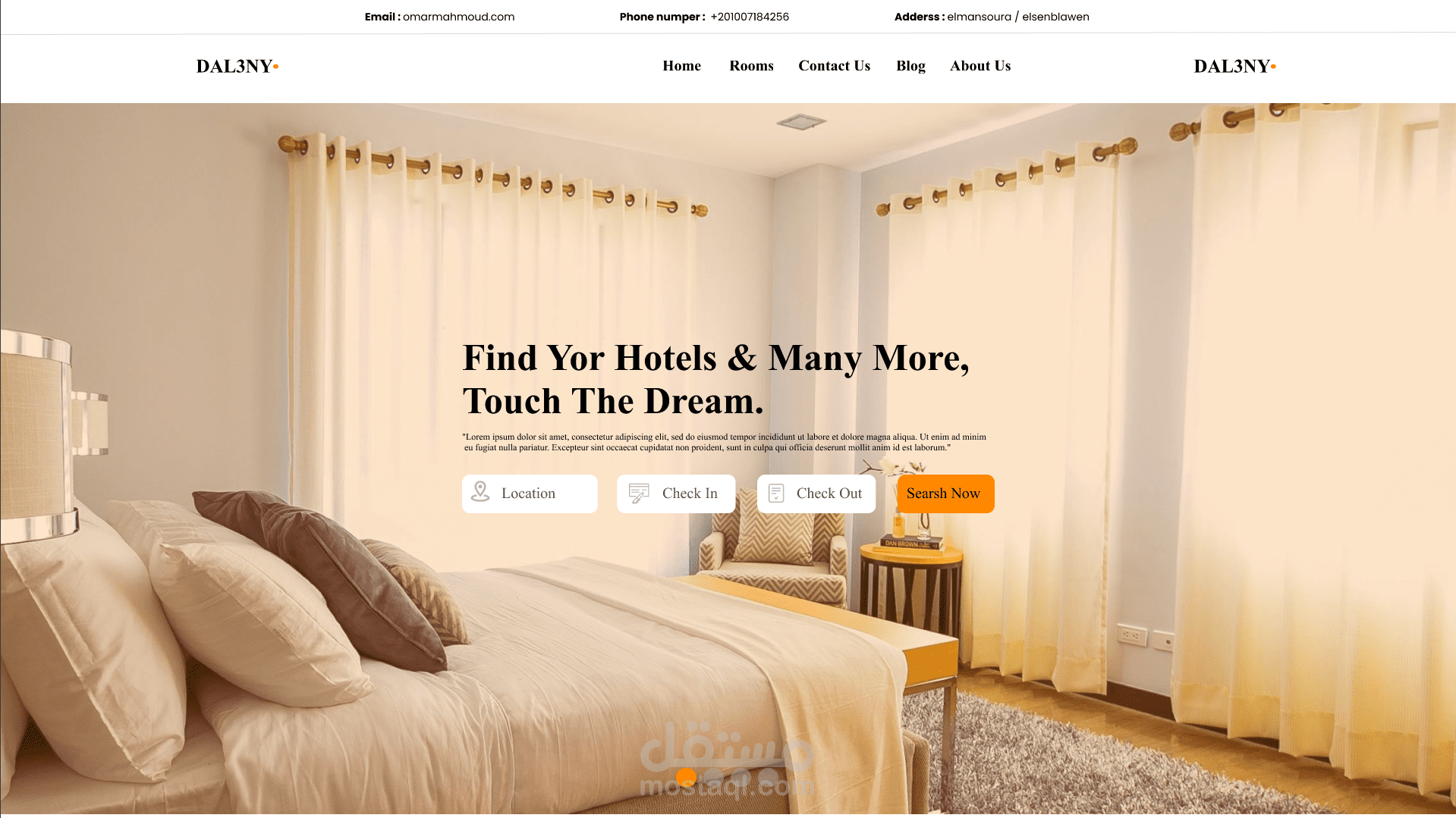 تصميم لموقع حجوزات للفاندق ويمكن التغير لتصميم فندق خاص