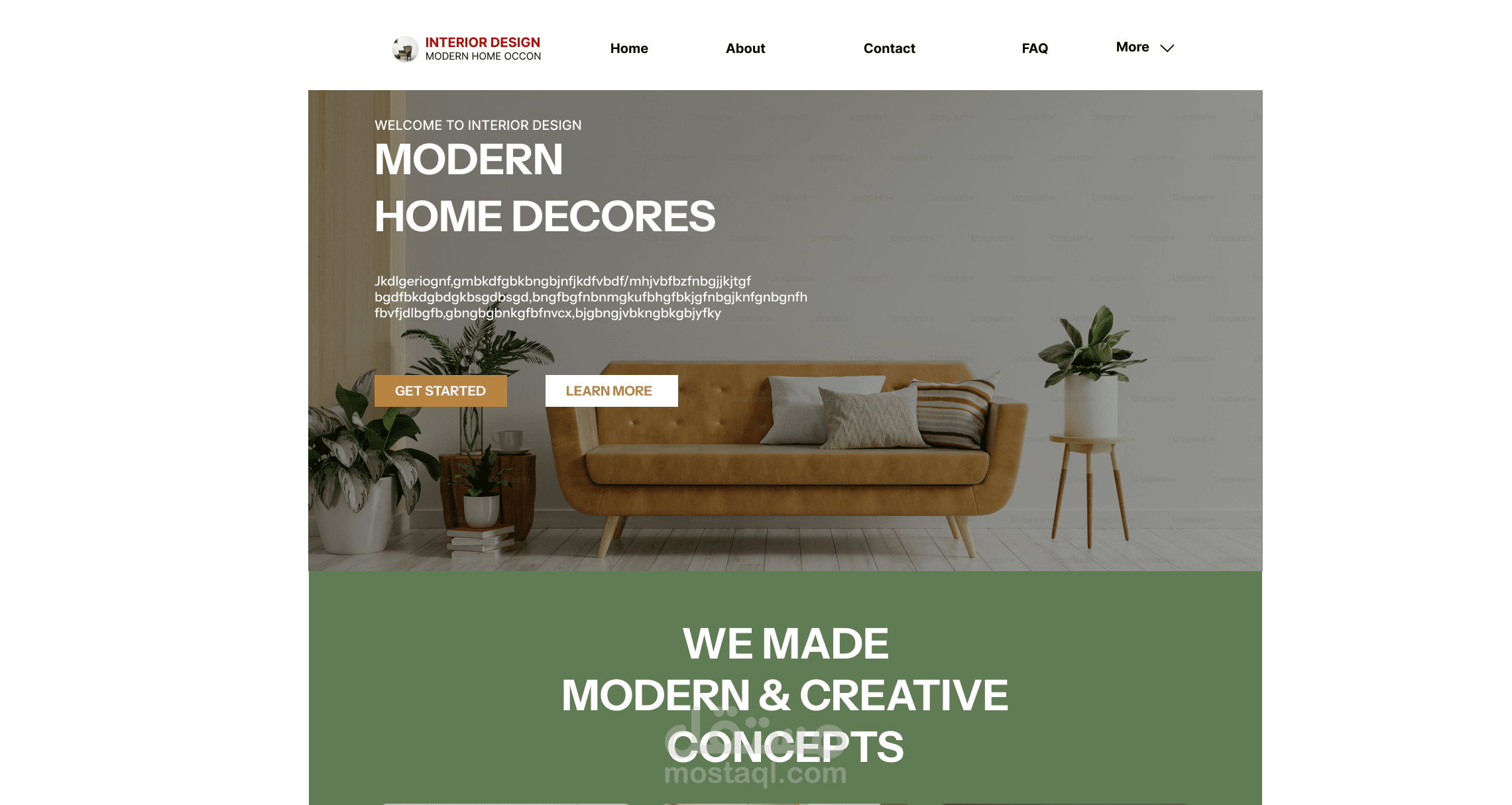 واجهة مستخدم UI  لموقع اثاث منزلى landing page design