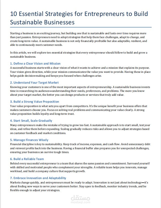 Entrepreneurship Article: 10 Essential Strategies to Build Sustainable Businesses