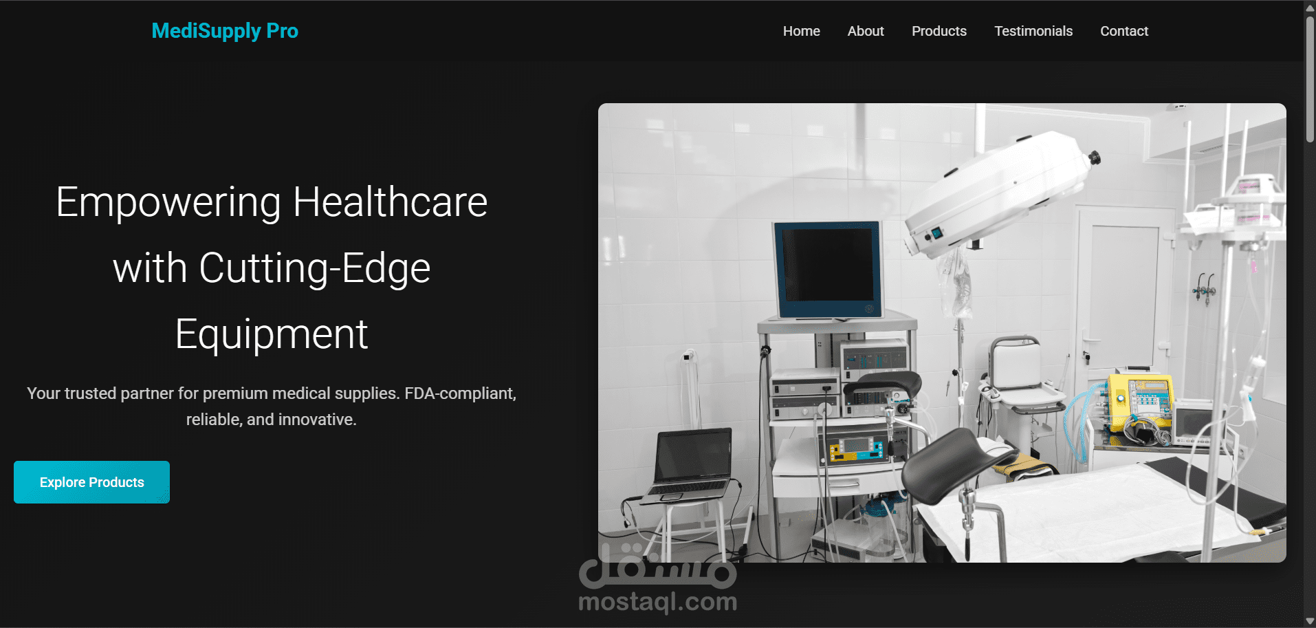 landing page لشركة معدات طبية