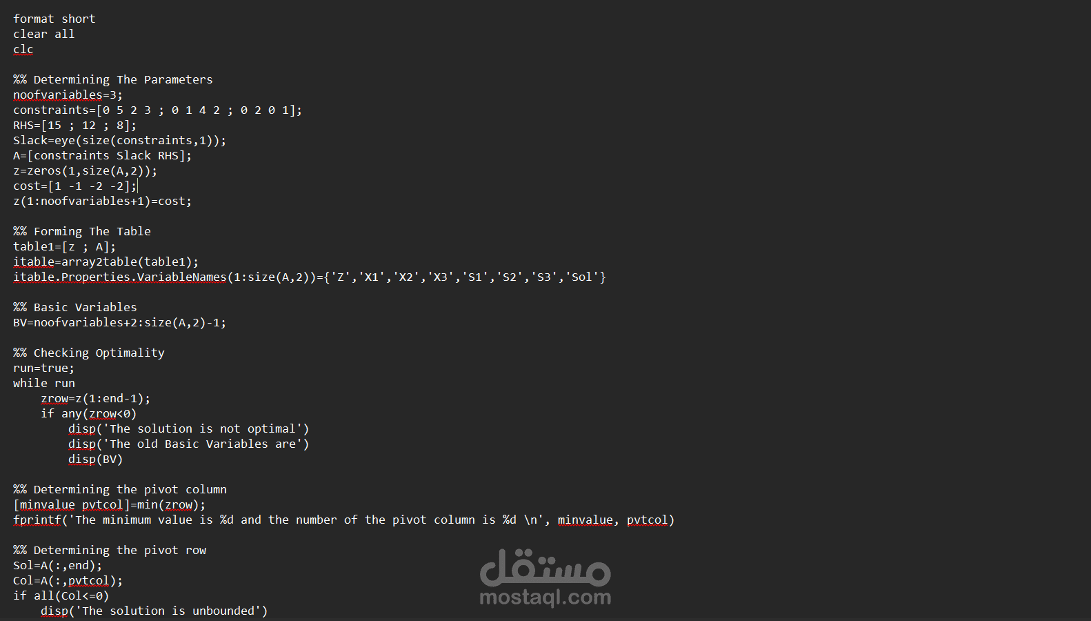 حل مشكلات بحوث العمليات باستخدام ماتلاب - Solving OR problems using Matlab