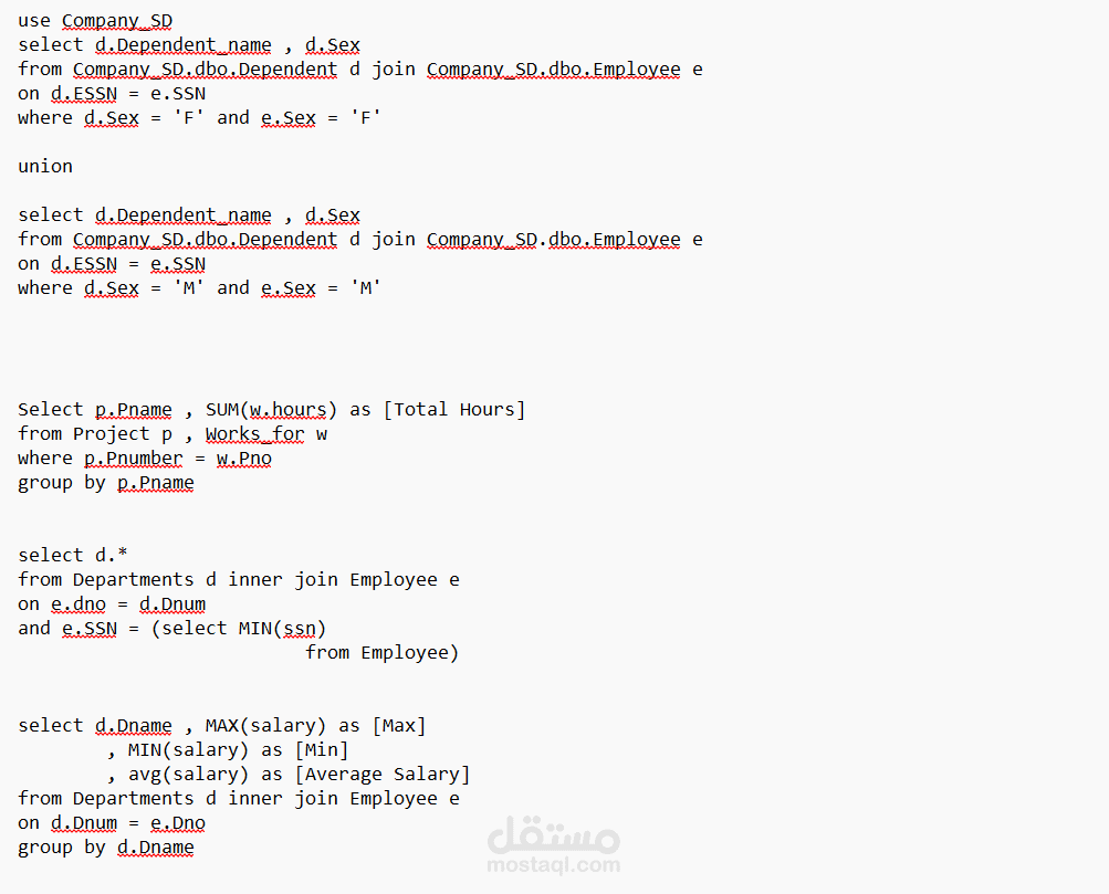 SQL Queries for the Company_SD Database Analysis