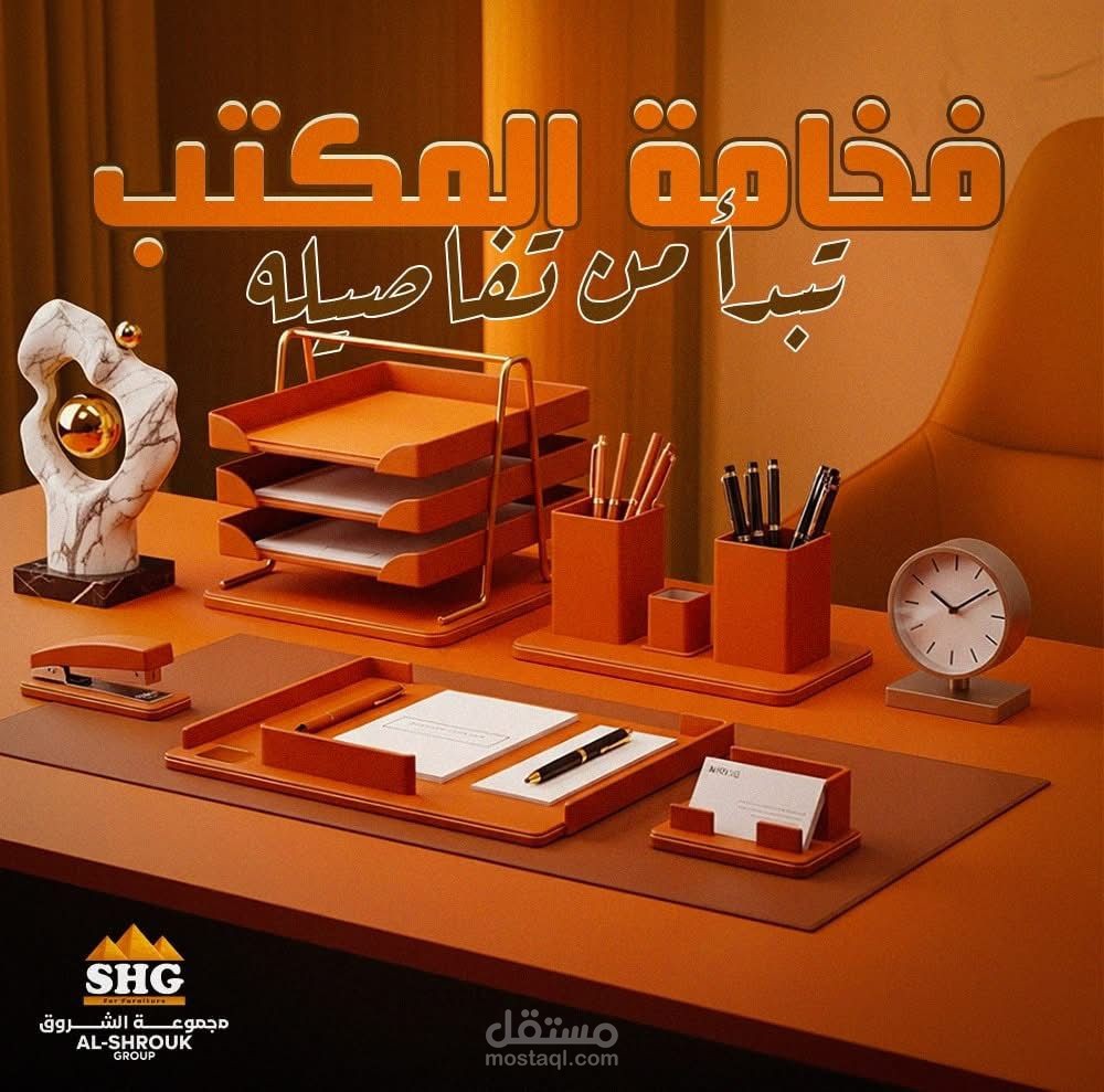 محتوي بوست لمعرض اثاث عن اكسسورات المكاتب