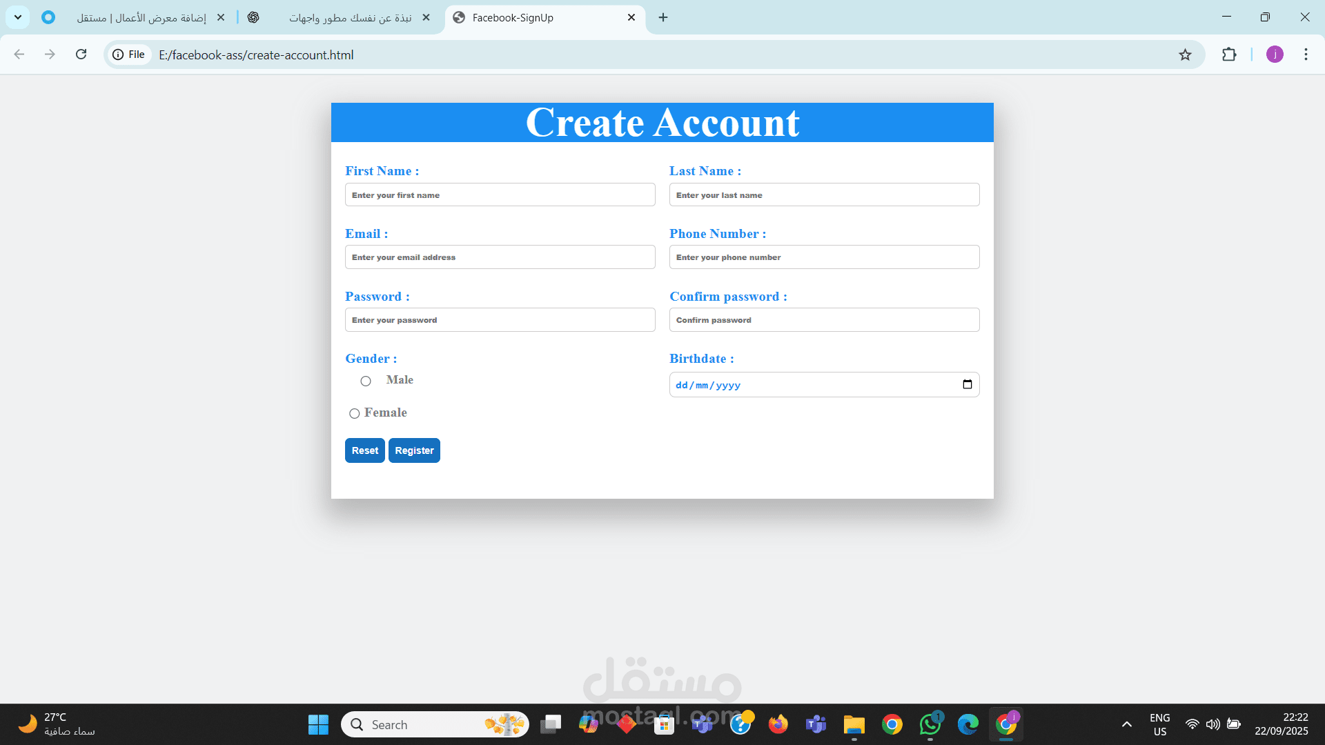 facebook Sign-up page