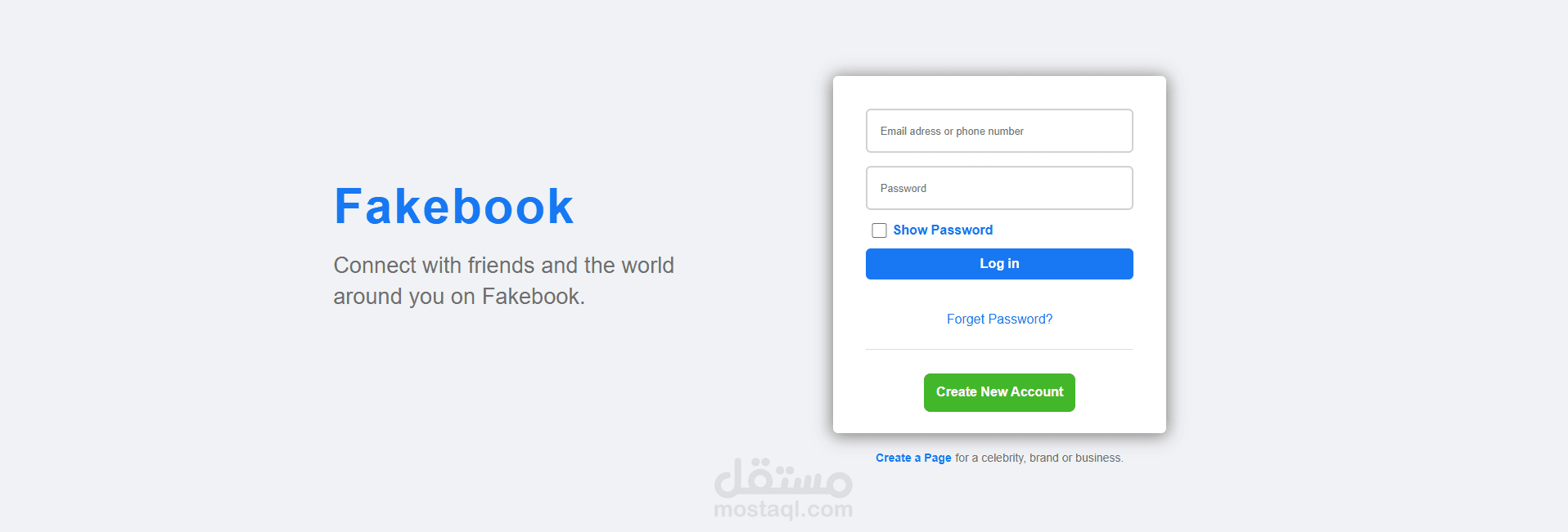FakeBook Login/Sign Up Page