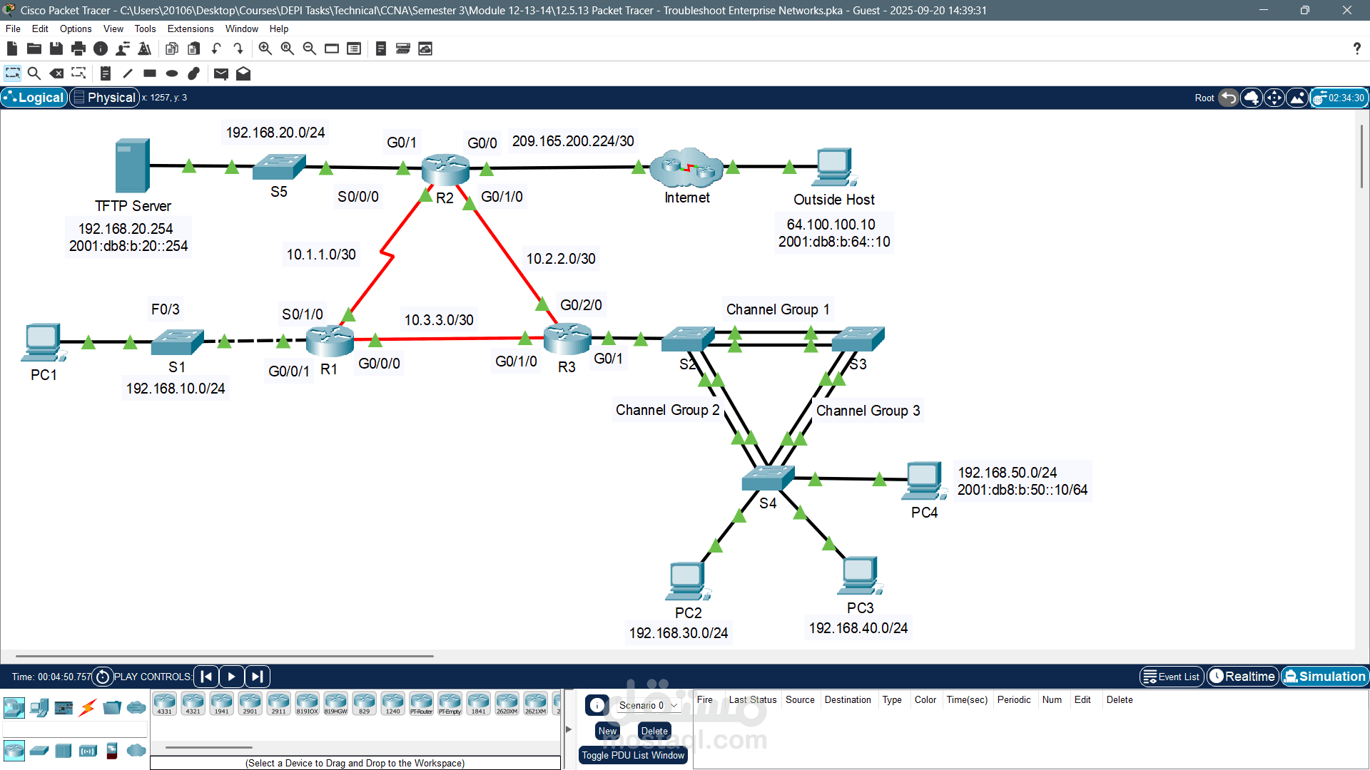 Packet Tracer – Troubleshooting Enterprise Network
