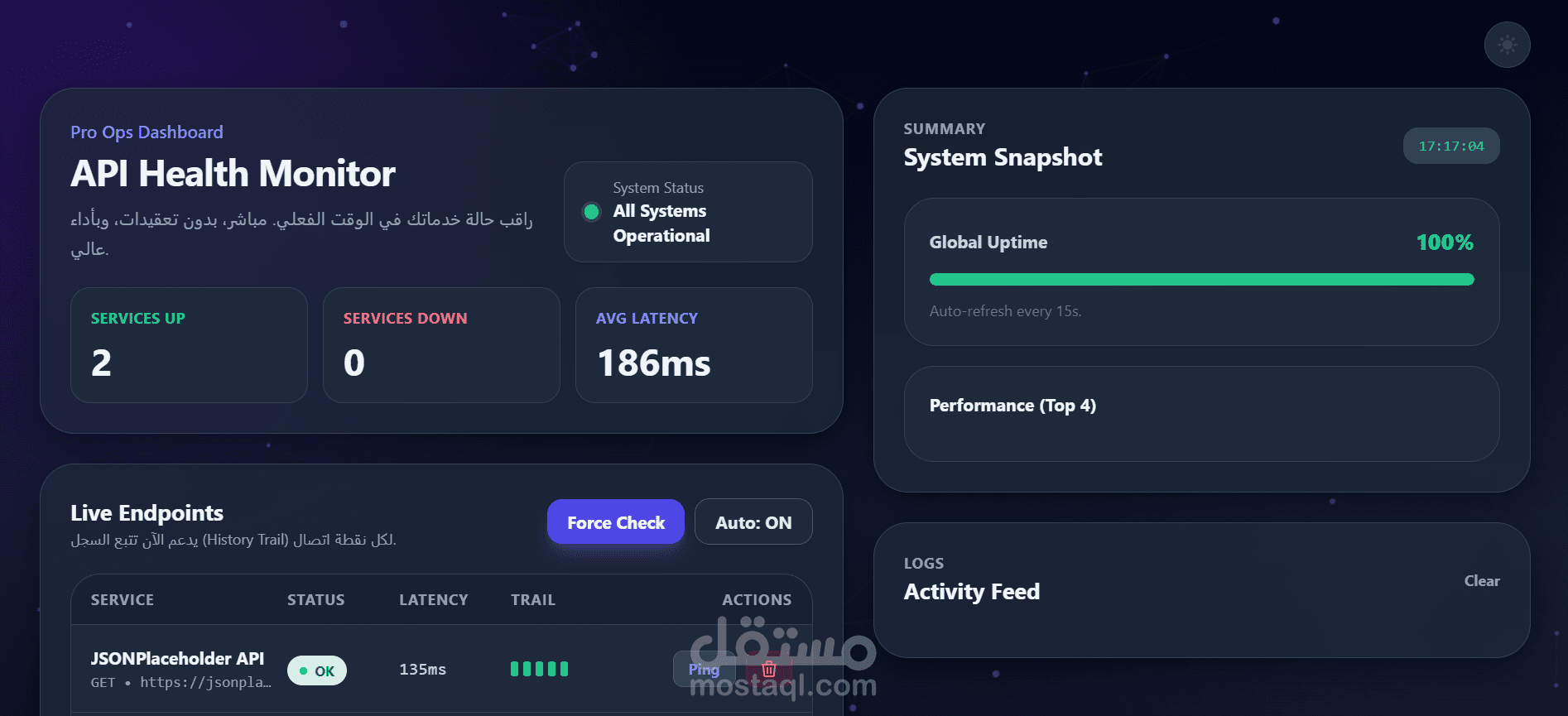 لوحة تحكم ذكية لمراقبة أداء الـ APIs (Real-Time API Health Monitor)
