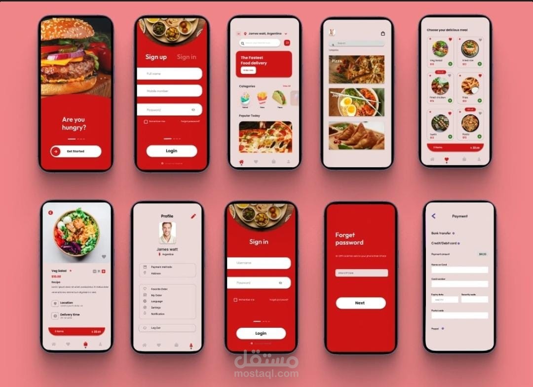 تصميم واجهة تطبيق طلب وتوصيل الطعام (Food Delivery App UI/UX Design)