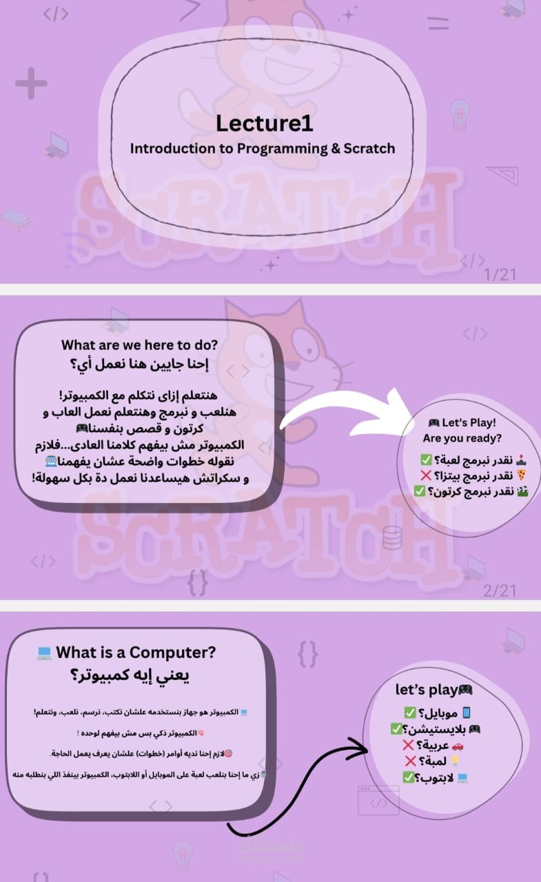 إعداد محتوى تعليمي للأطفال لتعلم البرمجة باستخدام Scratch , تصميم pdf .
