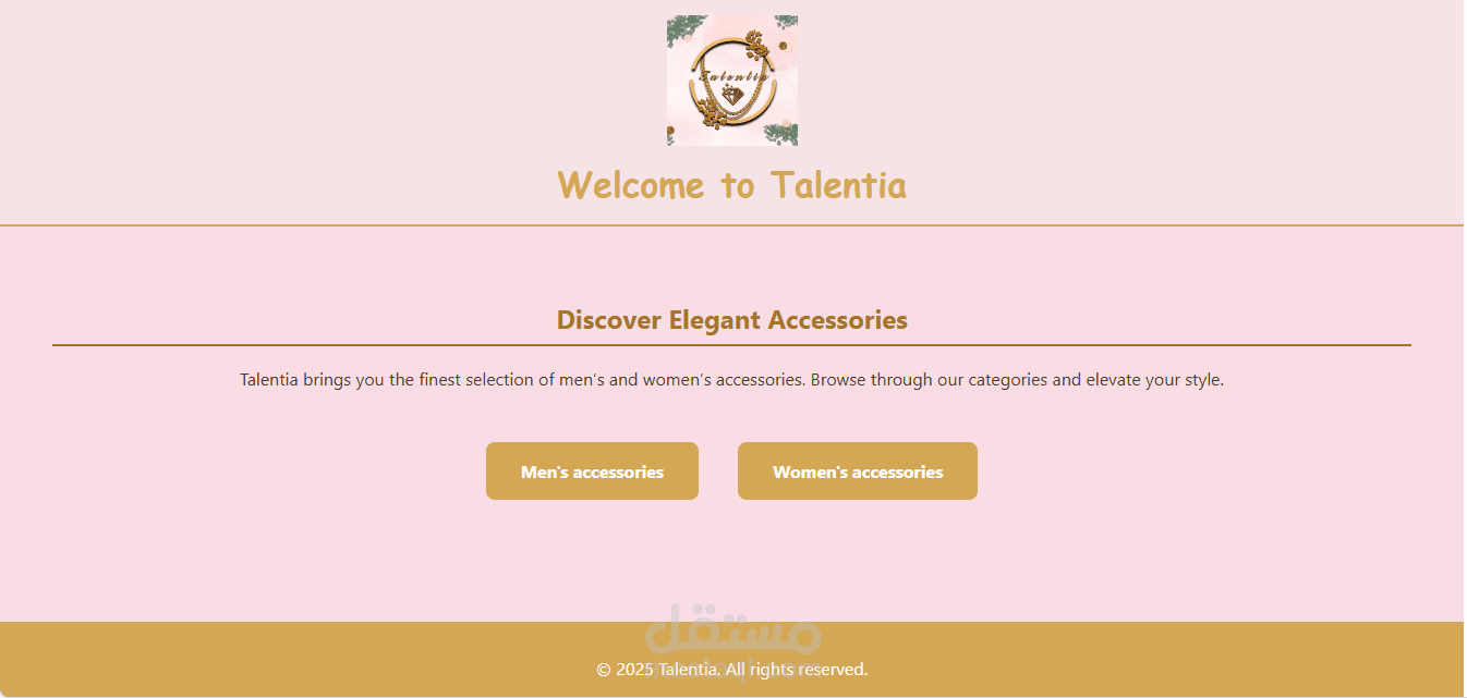 تصميم صفحة رئيسية (landing page)لمتجرإكسسوارات (Talentia Accessories)