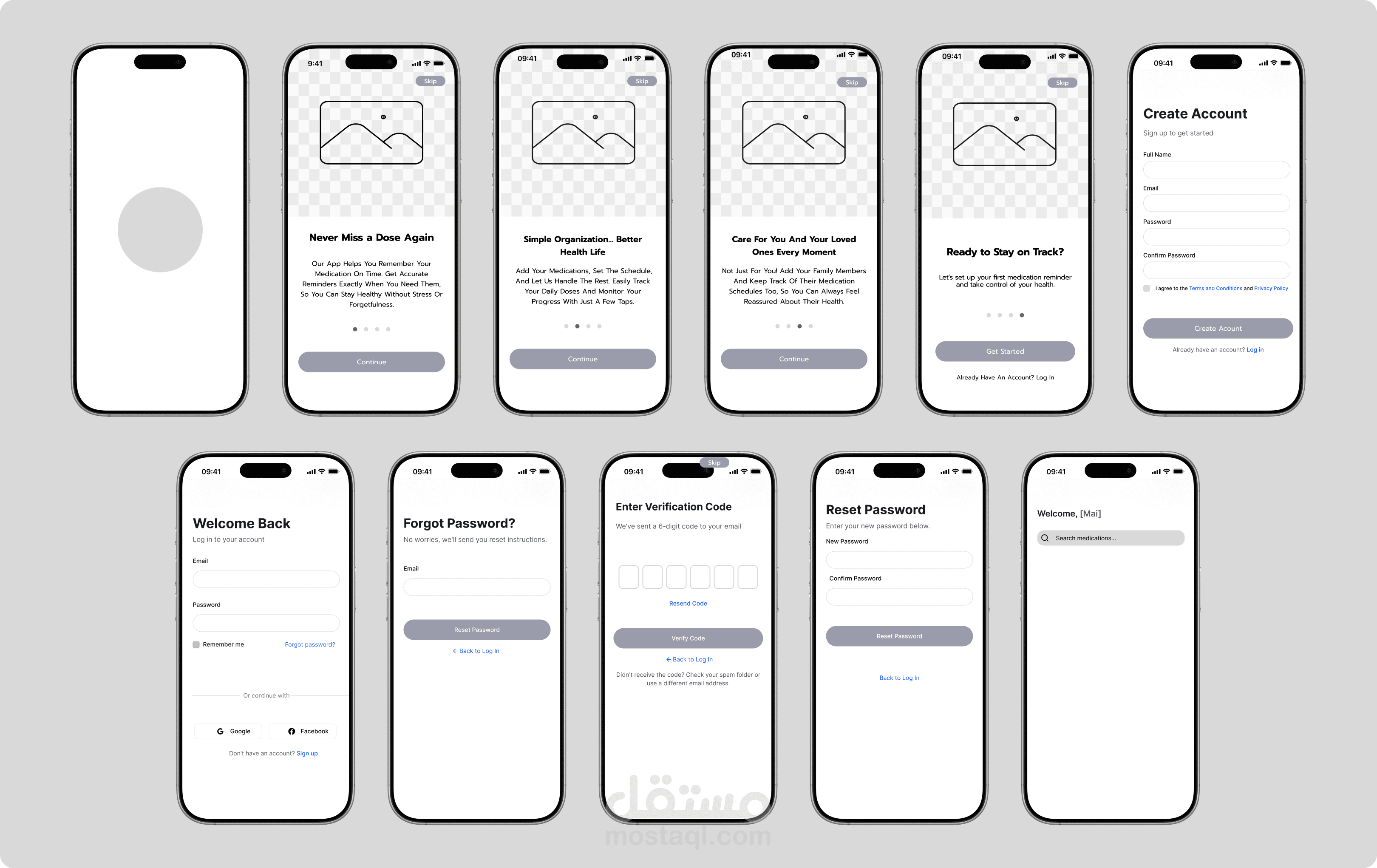 مخطط رحلة المستخدم (UX Wireframes) – تطبيق PillSync