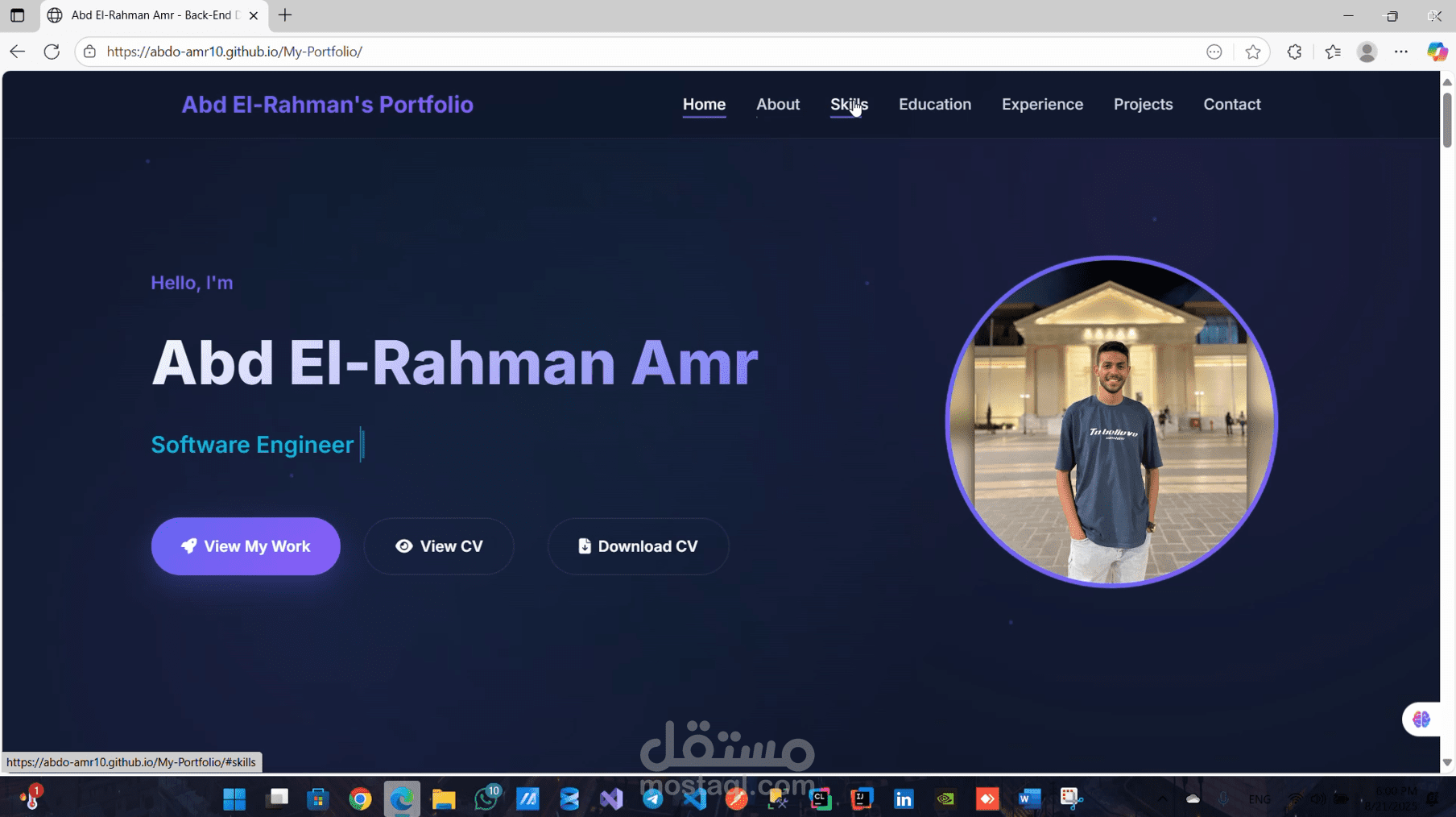 تصميم وتطوير بورتفوليو شخصي احترافي لمهندس برمجيات