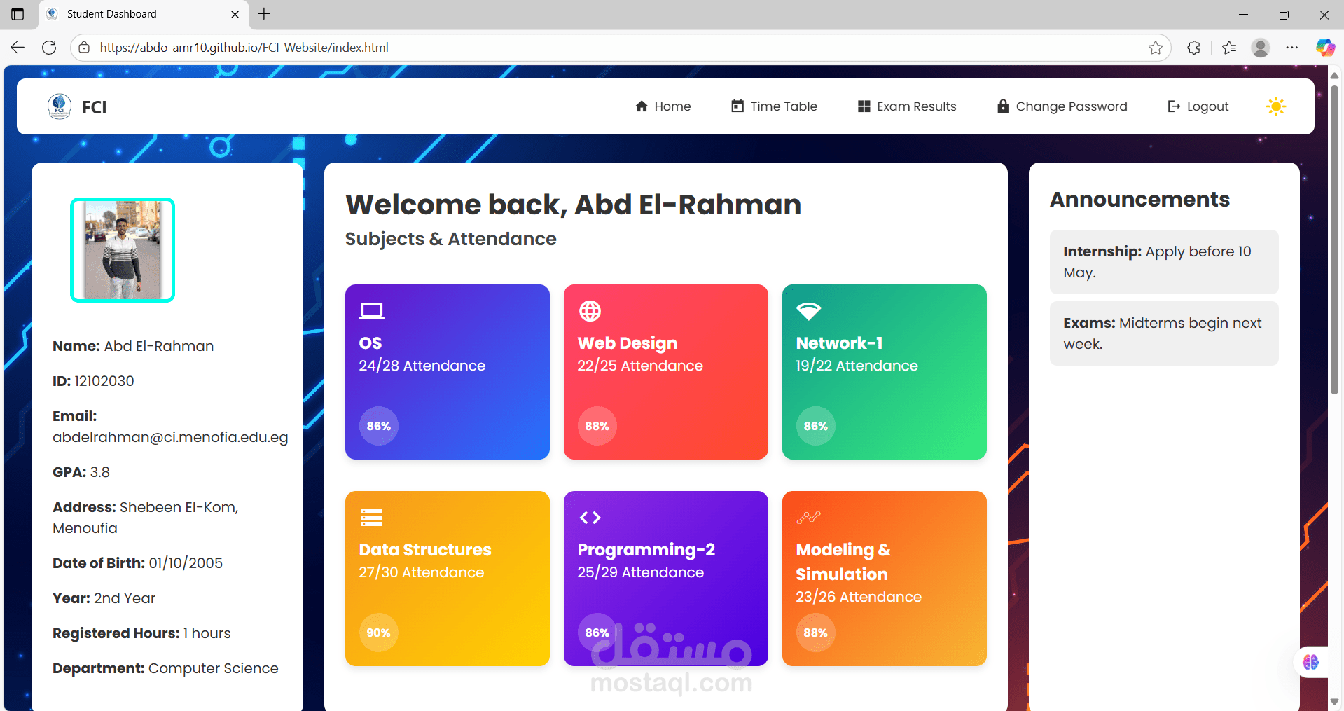 نظام لوحه تحكم طلابي تفاعلي