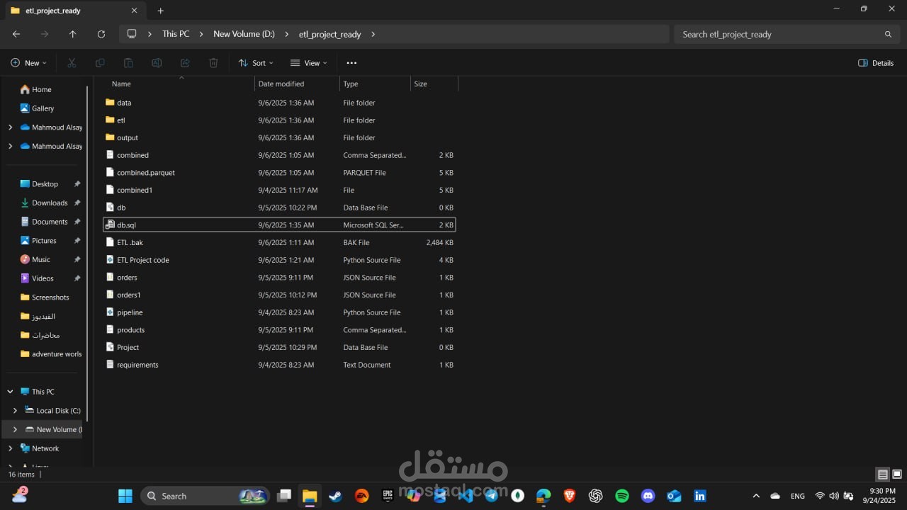مشروع ETL (استخراج – تحويل – تحميل) لمعالجة البيانات من مصادر مختلفة (CSV – JSON – SQL Server – Web API).