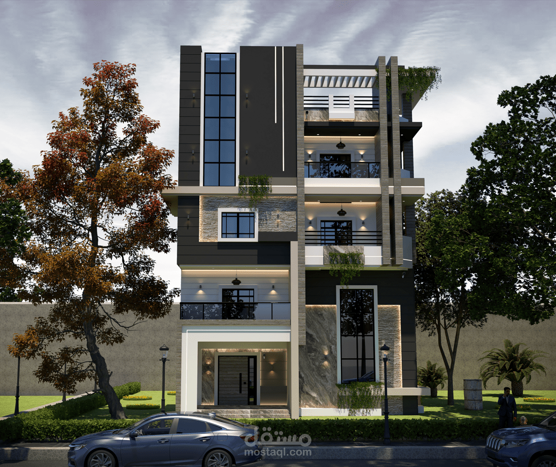 تصميم واجهة سكنية حديثة | مدينة المنيا الجديدة