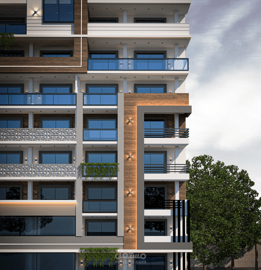 تصميم واجهة برج سكني مودرن | تصميم معماري وإظهار واقعي