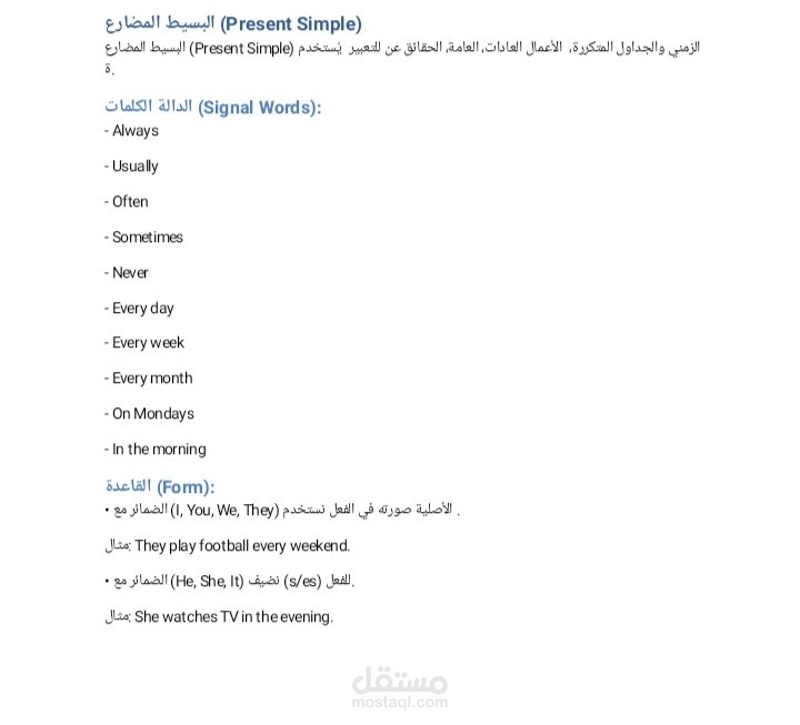 تلخيص قواعد الانجليزي