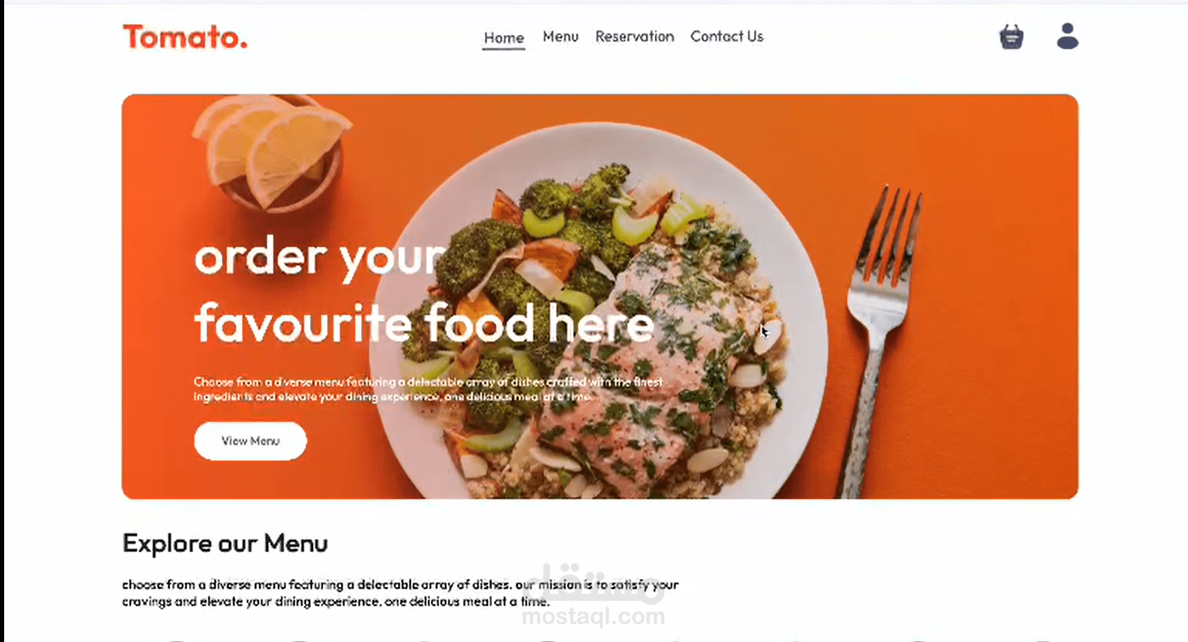 تطوير موقع ويب لمطعم Tomato بنظام تسجيل دخول وطلب أونلاين