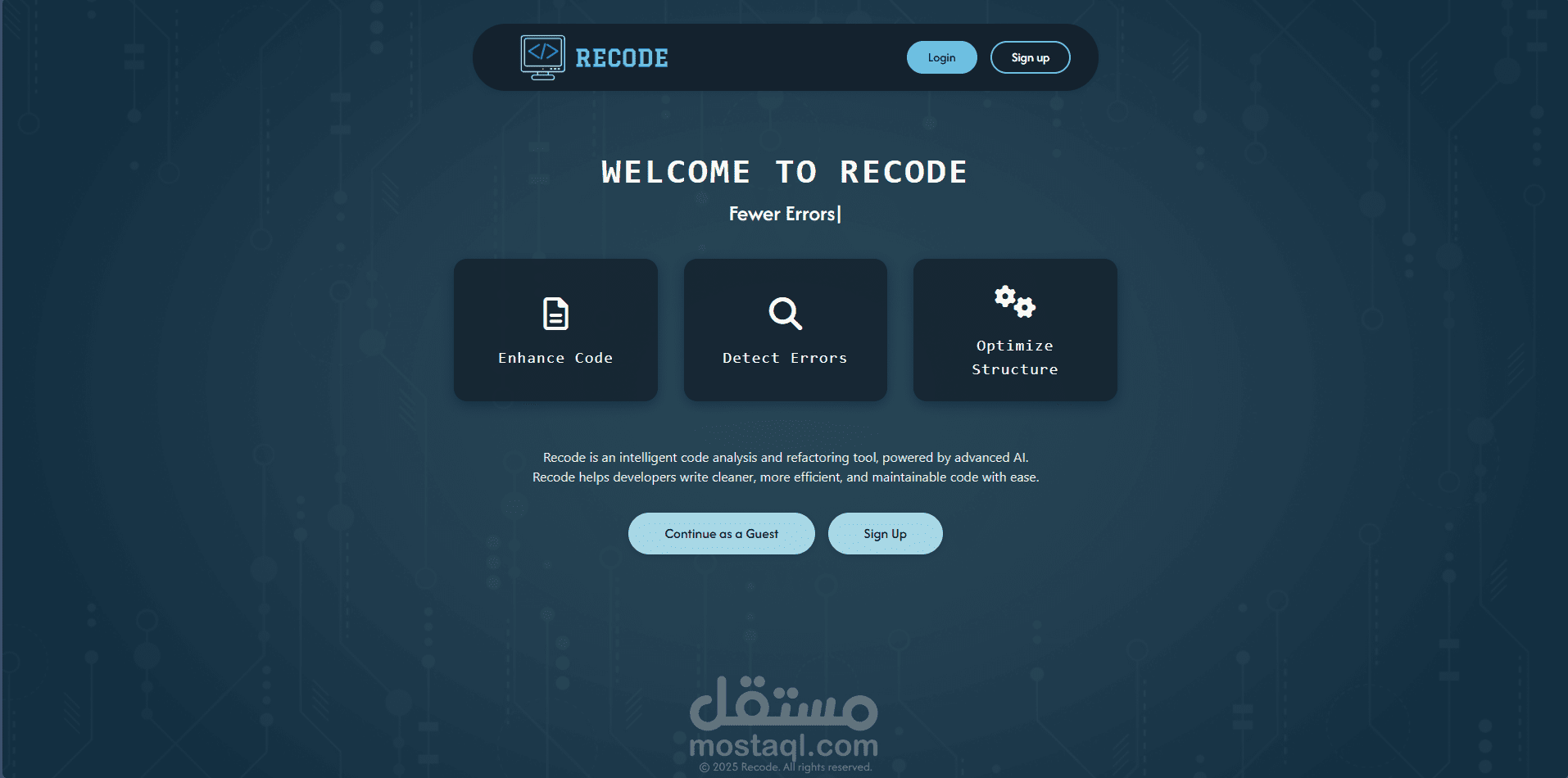 Recode - منصة ذكاء اصطناعي لتحليل وتحسين وتلخيص الأكواد البرمجية