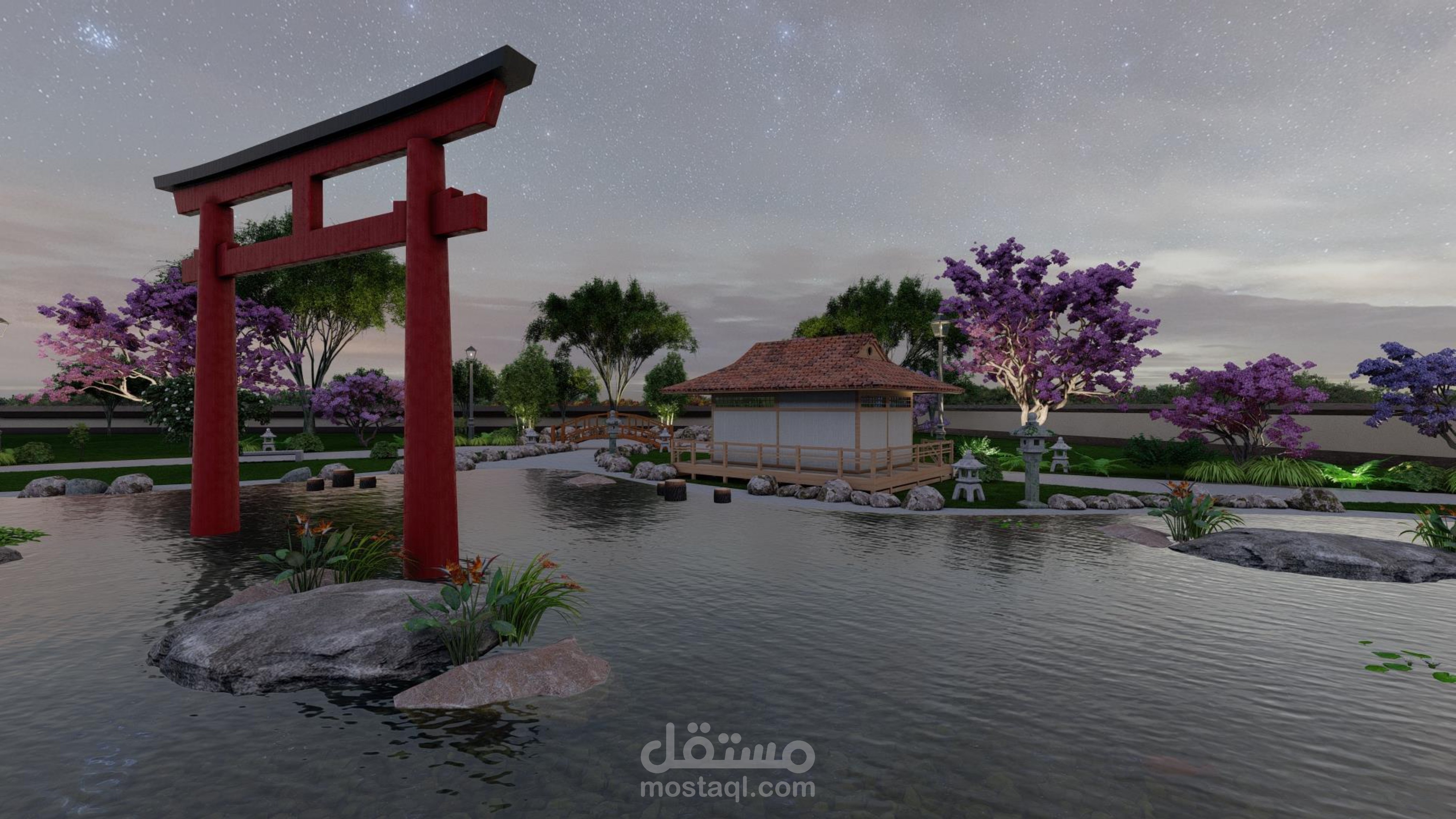 تصميم لاند سكيب - بنمط اسيوي  /  ياباني