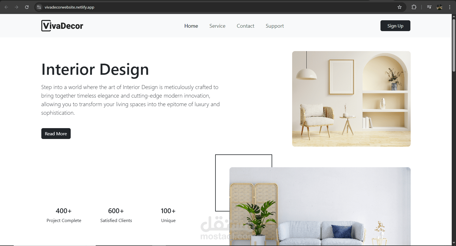 تصميم وتطوير موقع ديكور داخلي (VivaDecor) باستخدام HTML, SCSS, وBootstrap