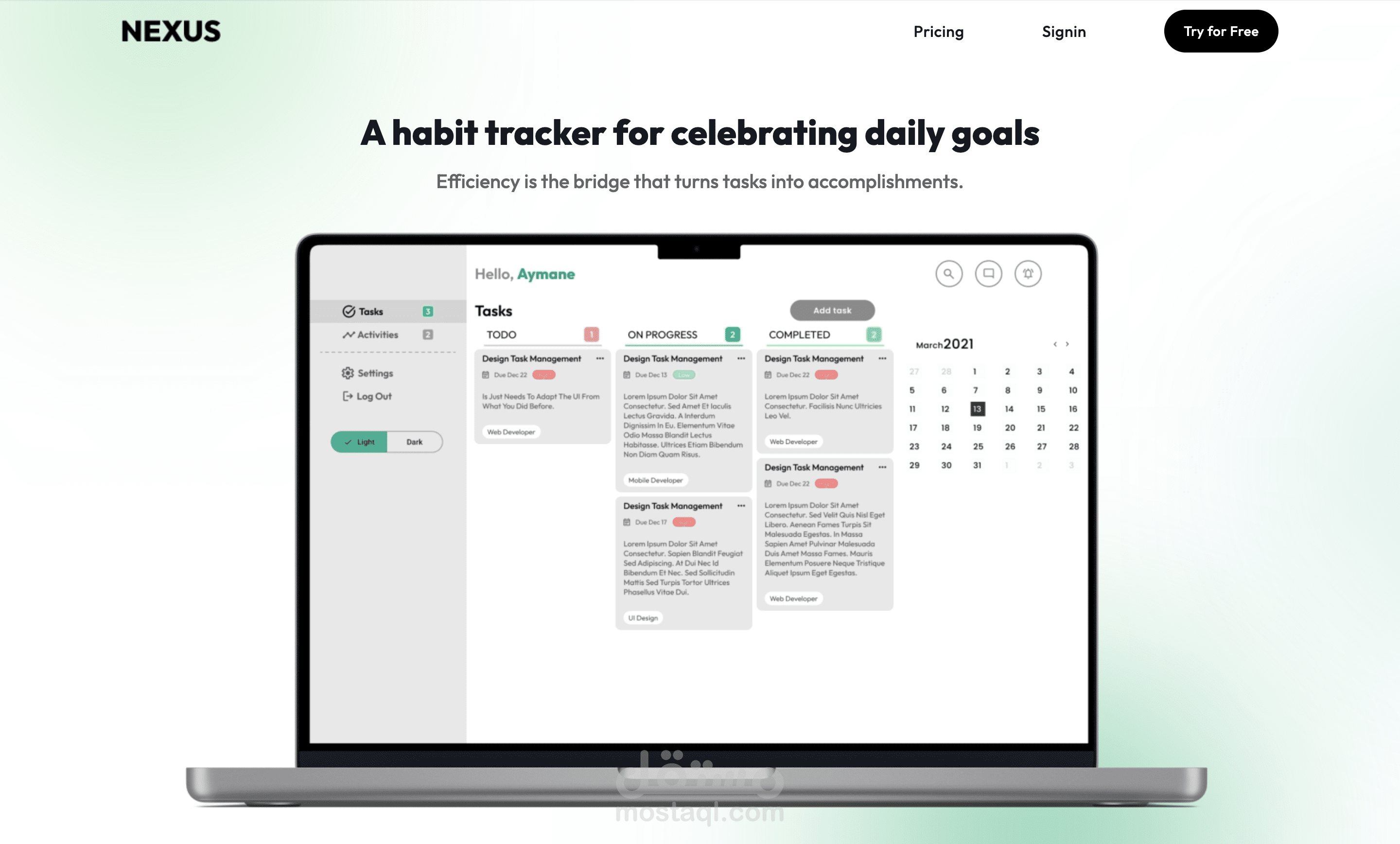 تطوير تطبيق Habit Tracker لإدارة العادات والمهام اليومية (Nexus App)