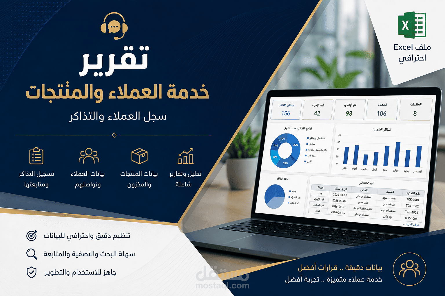 إنشاء وتنظيم ملف Excel احترافي لإدارة بيانات العملاء وخدمة العملاء