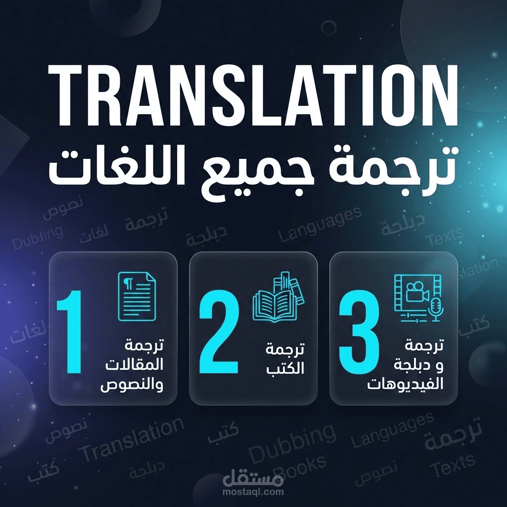 ترجمة احترافية للمقالات والنصوص والكتب + ترجمة ودبلجة الفيديوهات بدقة عالية