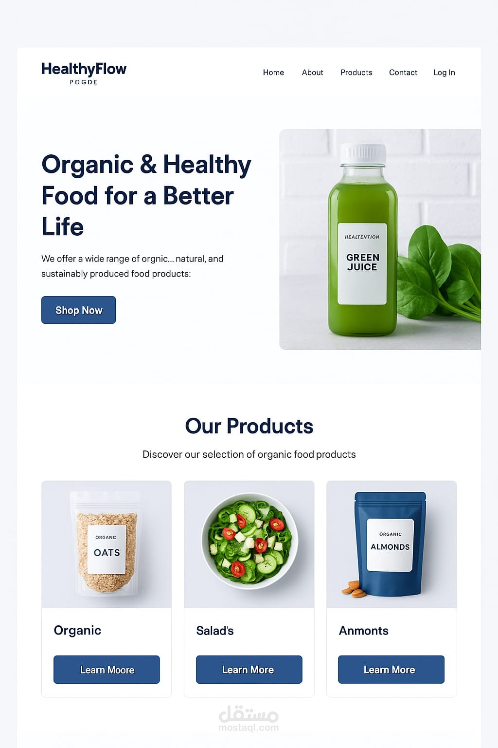 تصميم واجهة موقع منتجات غذائية عضوية (HealthyFlow)