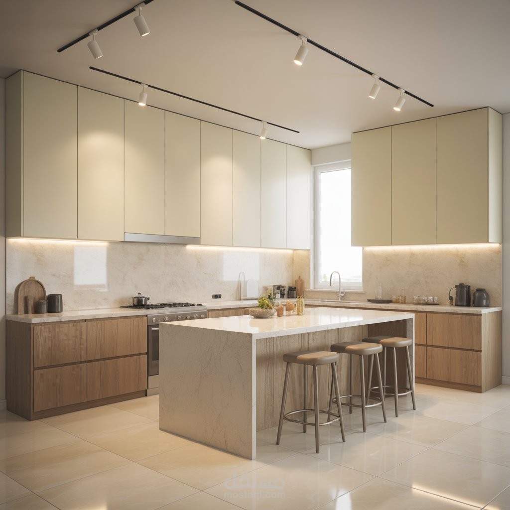 تصميم مطبخ مفتوح مع جزيرة