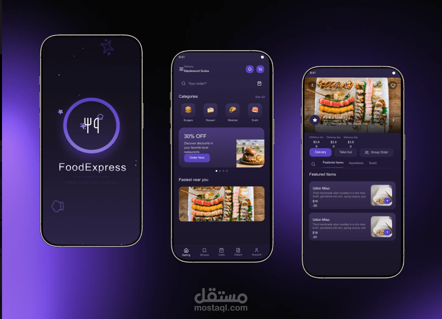 تصميم UI/UX لتطبيق توصيل طعام مع تجربة مستخدم مدروسة وواجهة عصرية