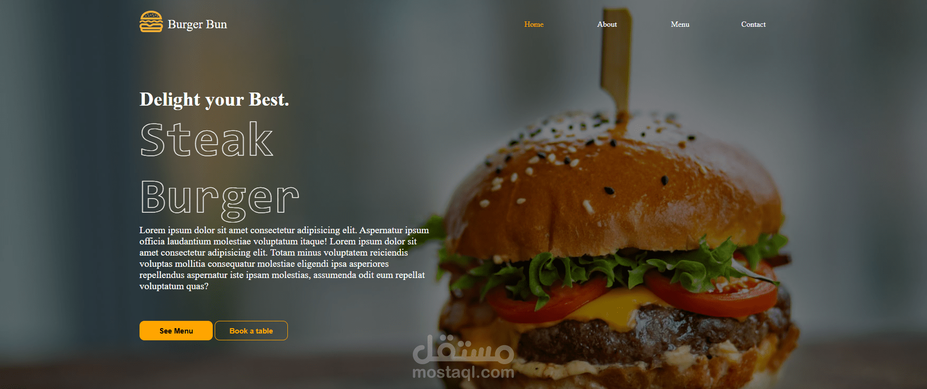 صفحة هبوط لمطعم Burger Bun