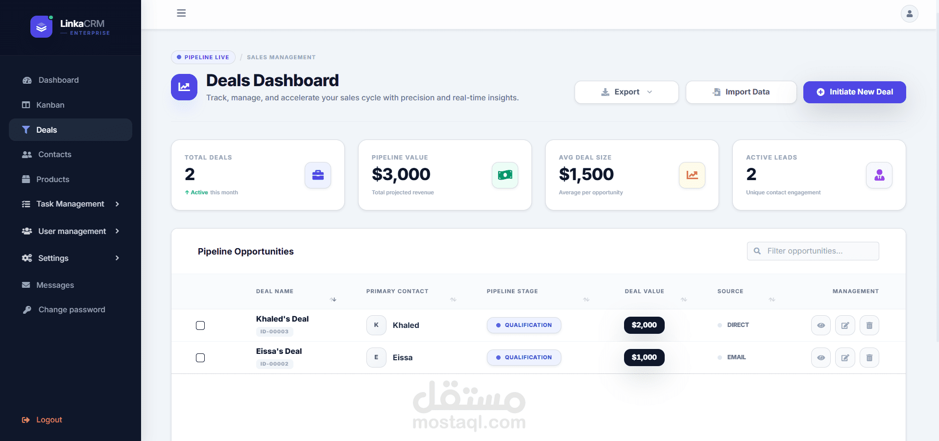 Linka CRM – تطوير نظام إدارة وتتبع صفقات العملاء