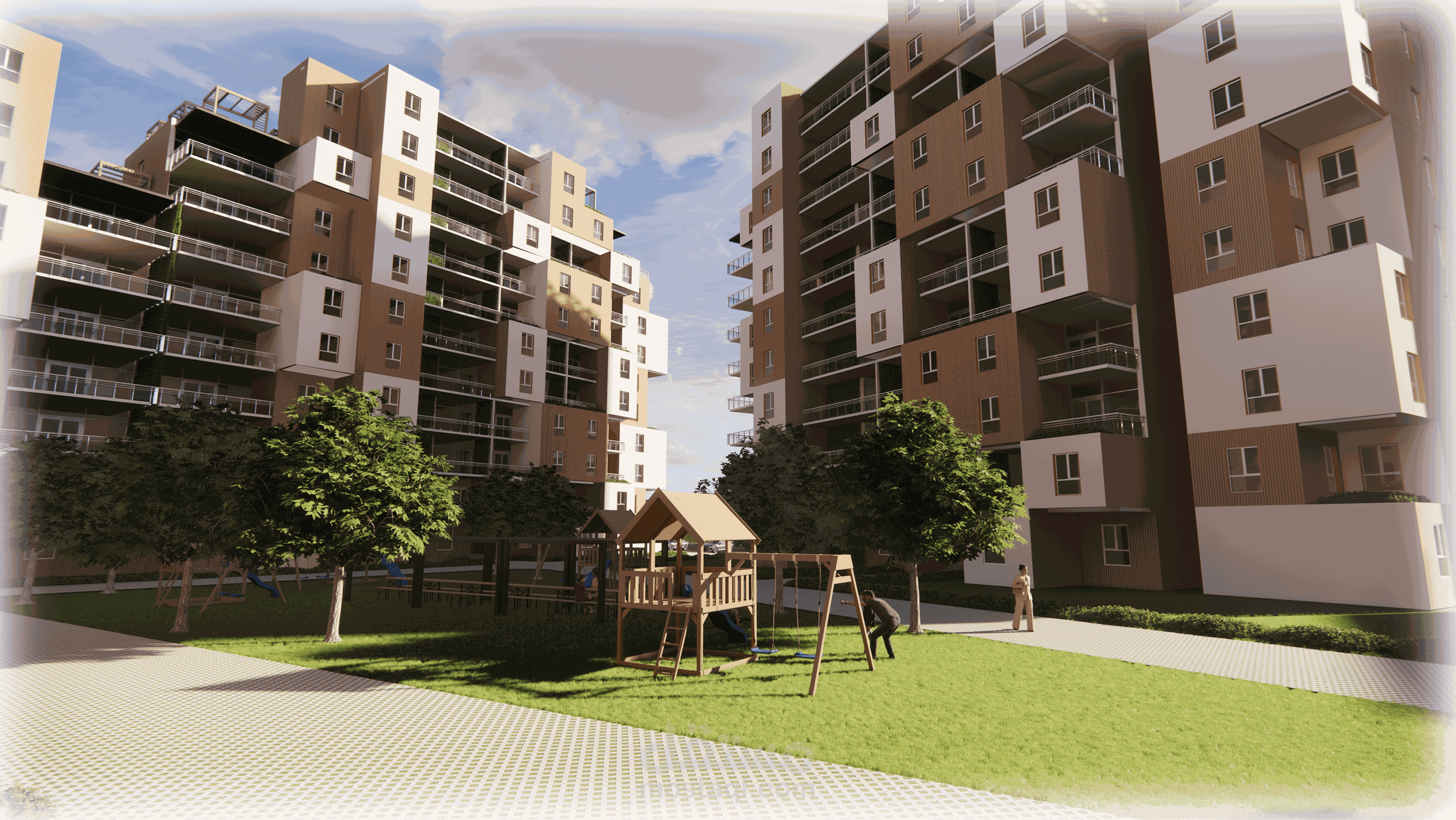 تصميم ثلاثي الابعاد و اظهار لمجمع سكني