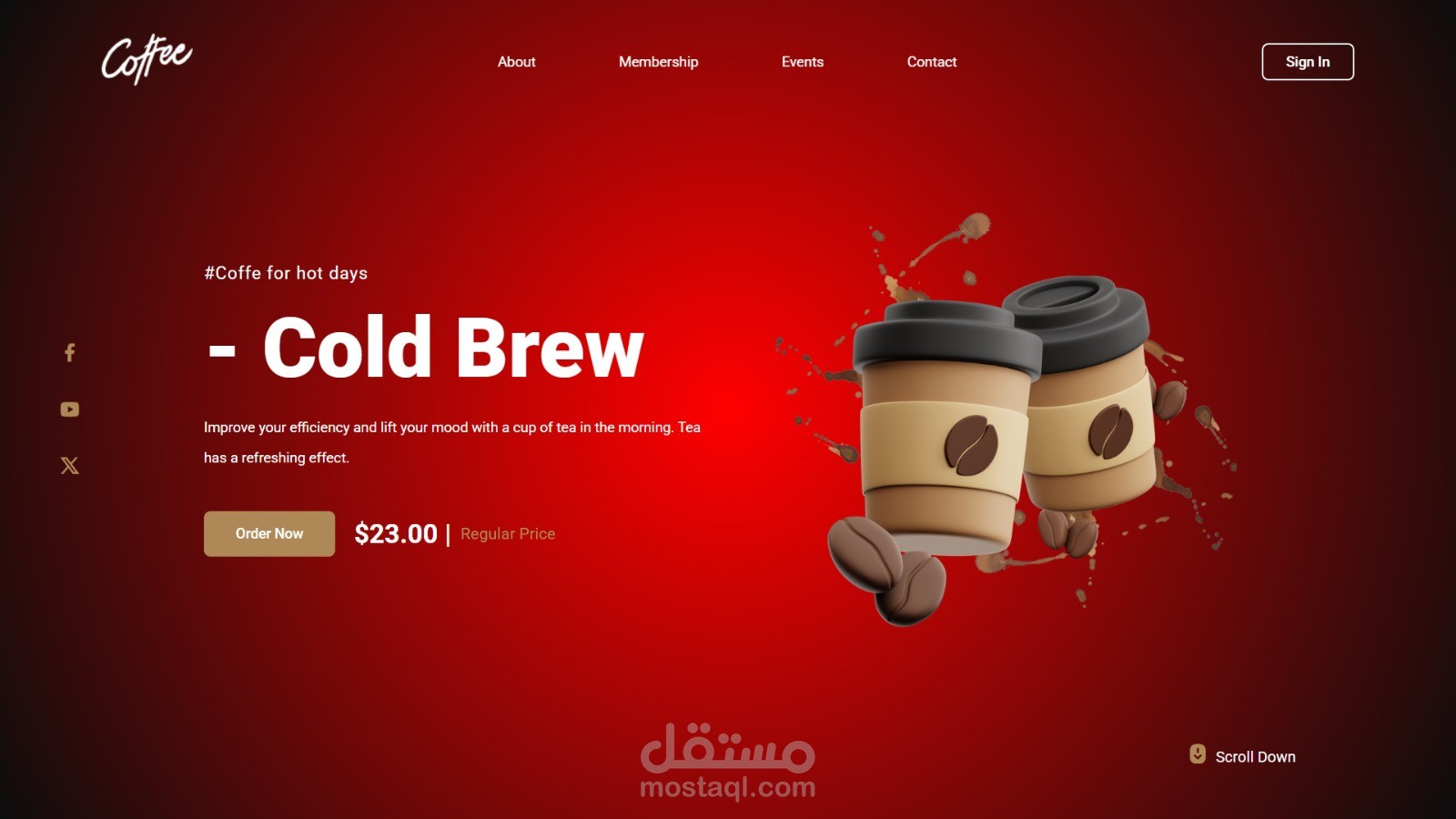 A modern and responsive landing page for a coffee shop featuring Cold Brew