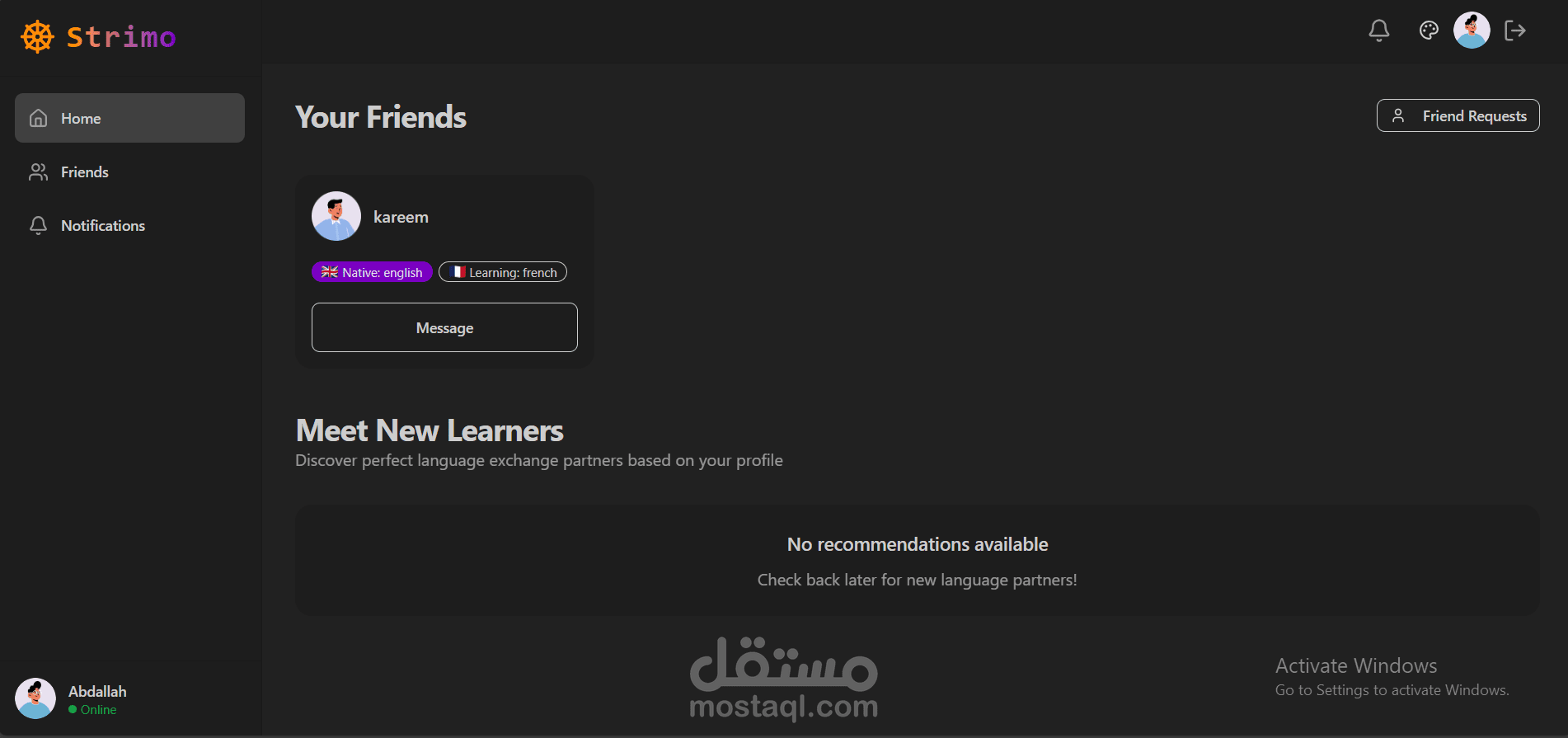 Strimo — تطبيق دردشة ومكالمات فيديو فورية مبني بـ React وStream.io
