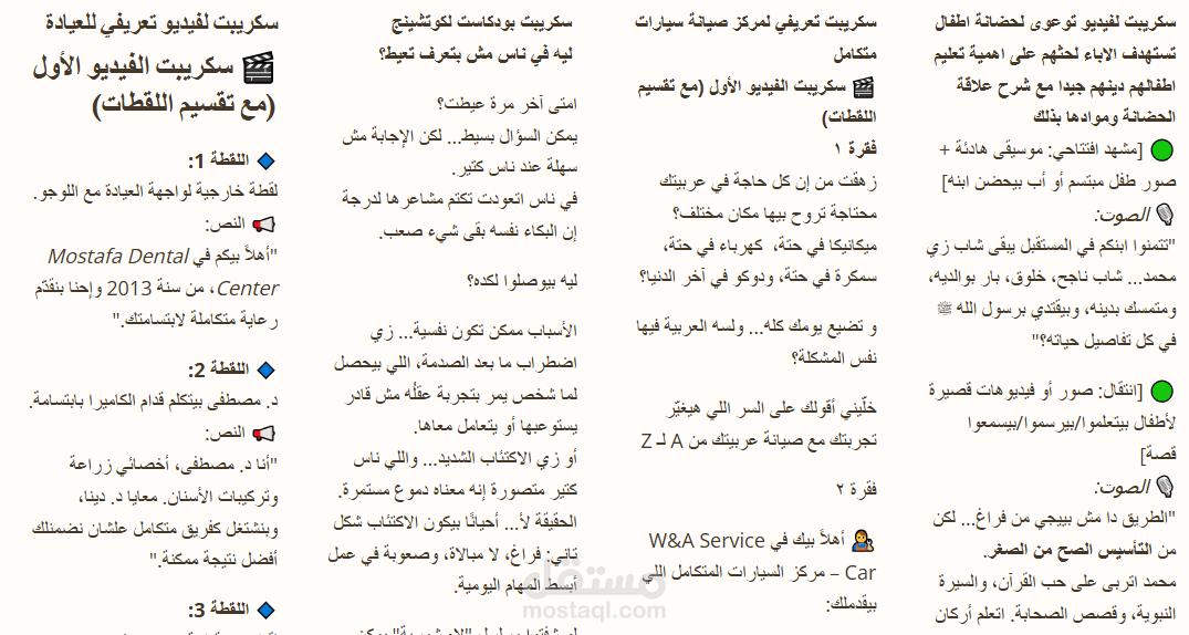 كتابة اسكريبت بافكار مختلفة مناسبة لنوع المحتوى للفيديوهات القصيرة او الريلز