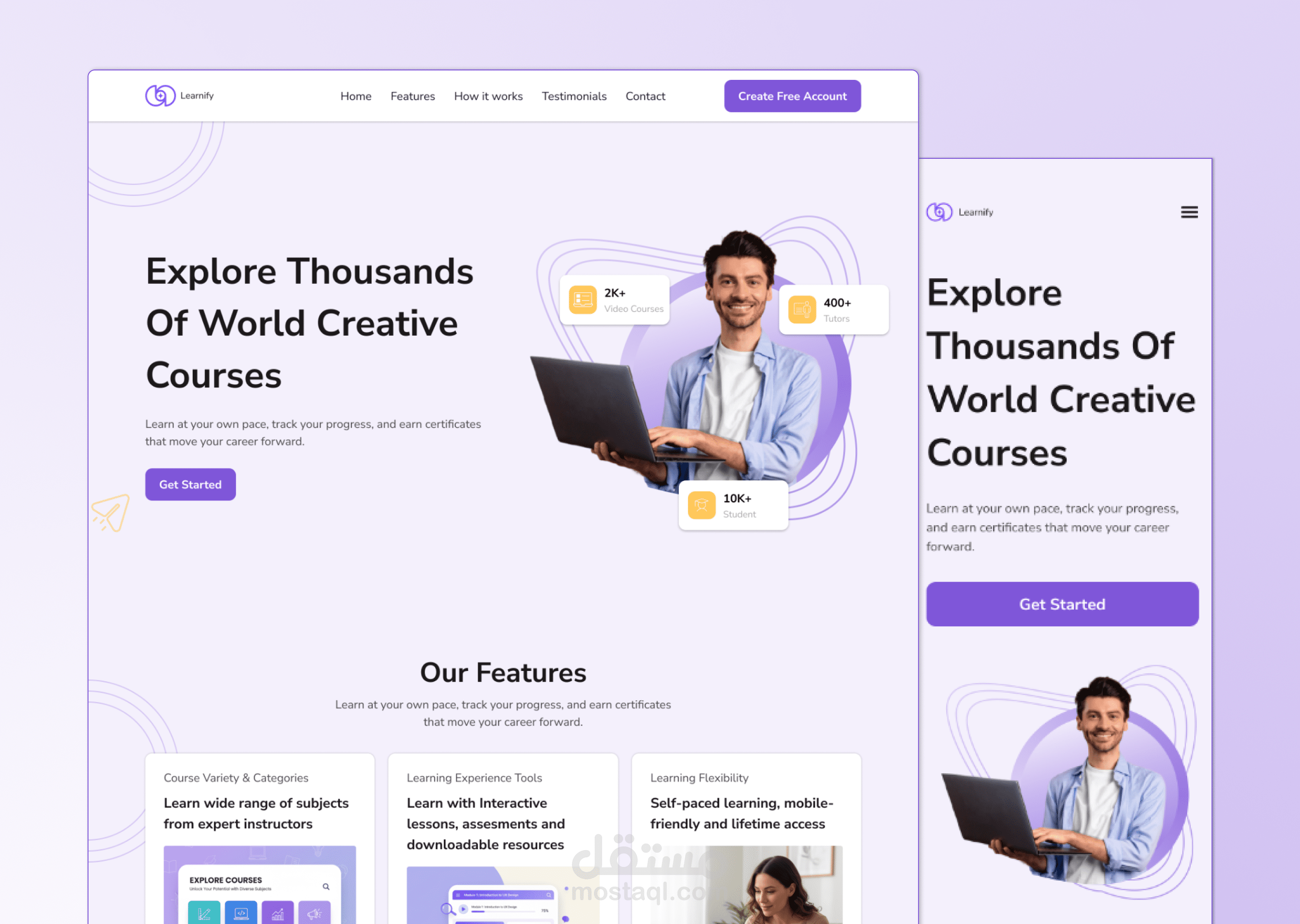 Learnify landing page - صفحة هبوط لموقع تعلم الكتروني