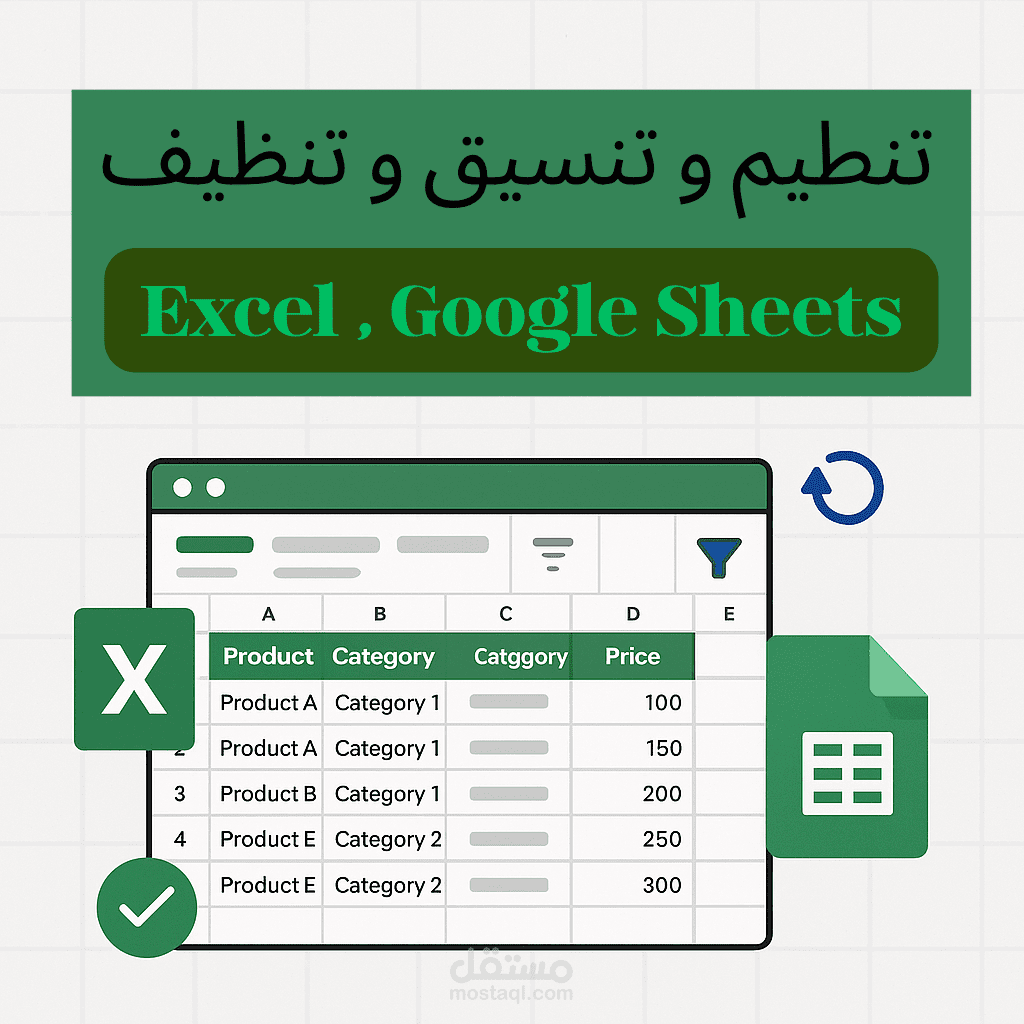 تنسيق وتنظيف وتنظيم جداول Excel وGoogle Sheets باحترافية وسهولة استخدام