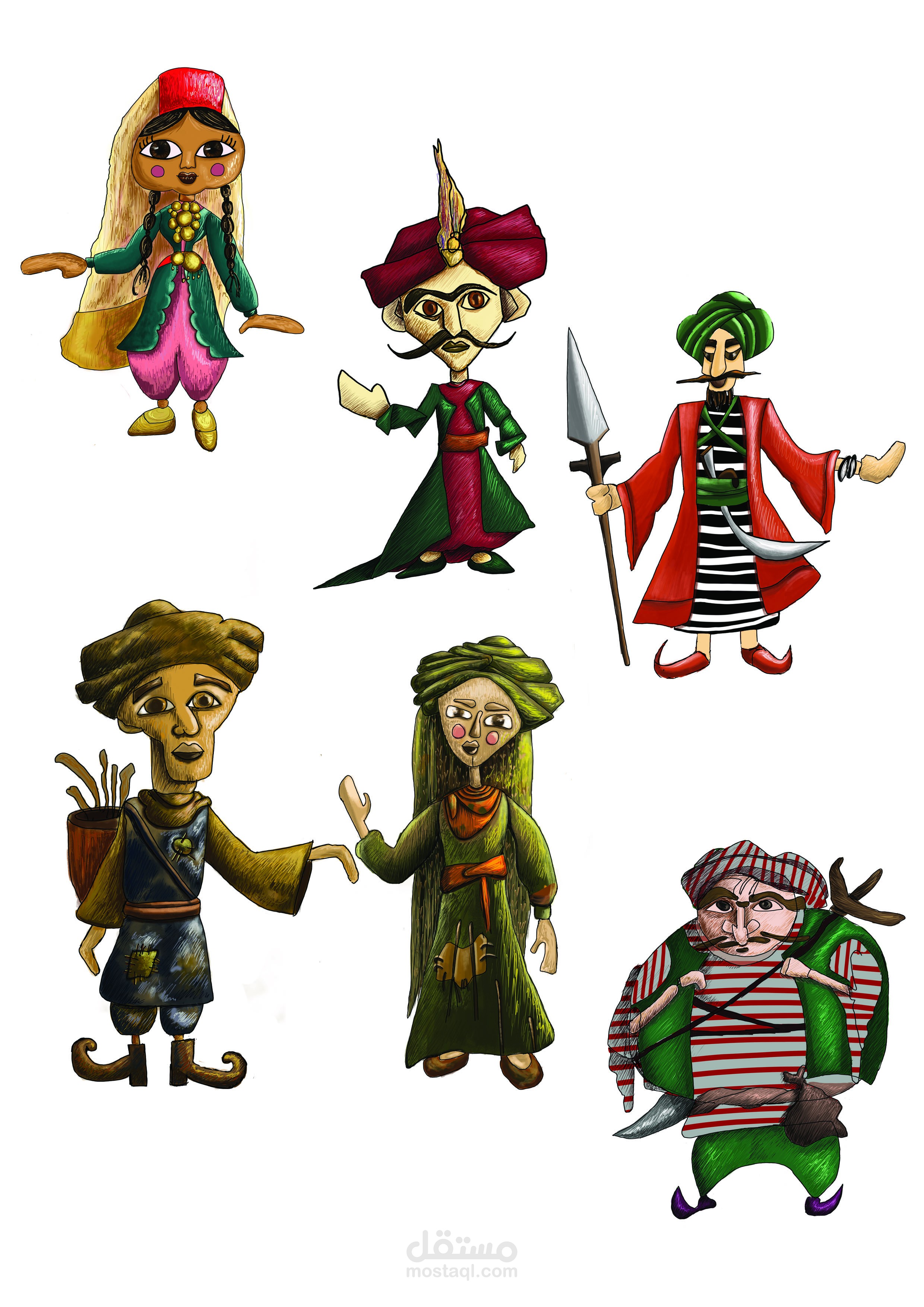 تصميم الشخصيات والبيئات لقصه علي بابا والاربعين حرامي