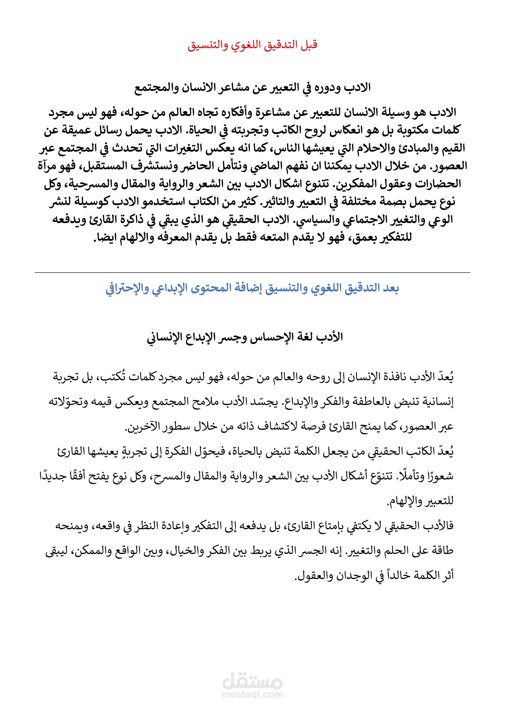 تدقيق لغوي وإملائي وإضافة محتوى إبداعي.