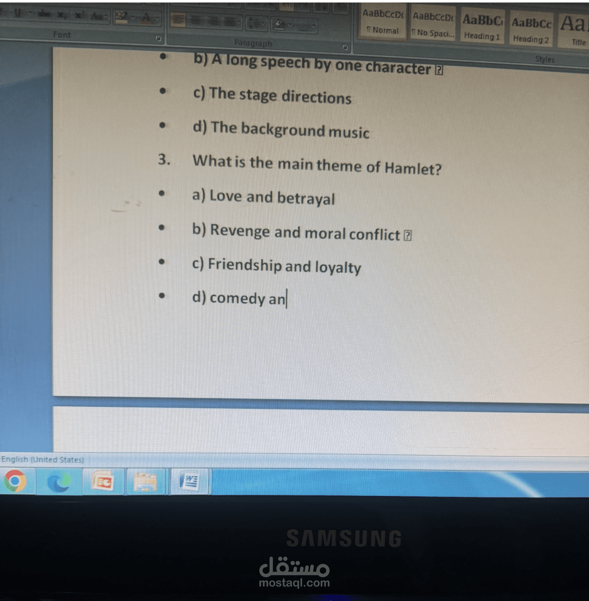 University Drama Course – Exam and Essay Questions (Prepared by Me)