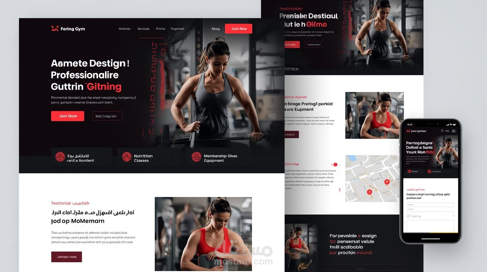 تصميم وتطوير صفحة هبوط احترافية لنادي رياضي (Gym Landing Page) يدعم اللغه العربيه و الانجليزيه.